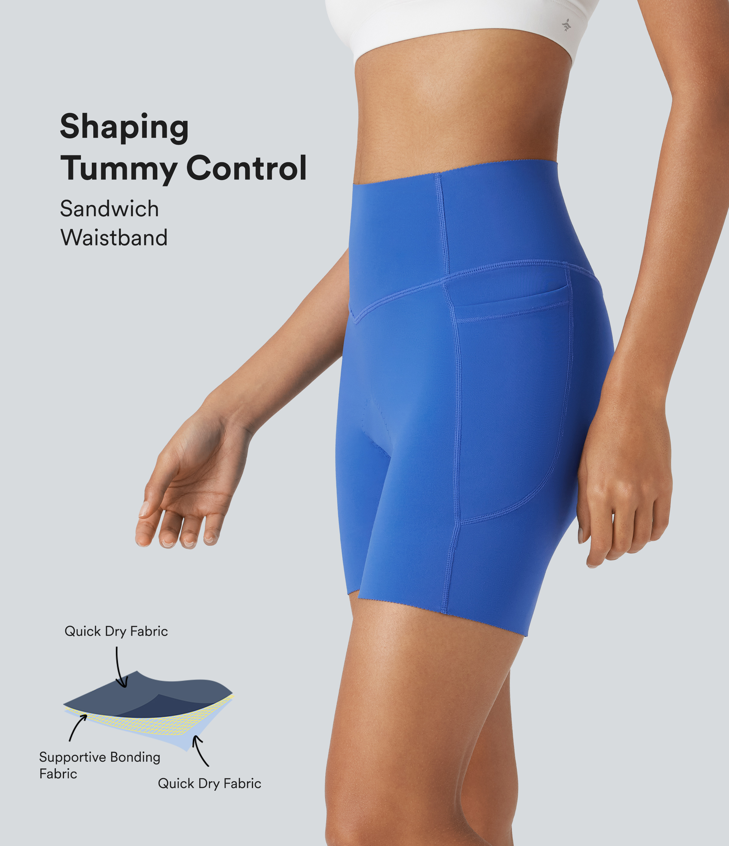 SpeedWave™ - Gepolsterte Radler-Shorts mit hohem Bund, Seitentaschen und Bauchkontrolle - rutschfest, schnelltrocknend, 12,7 cm