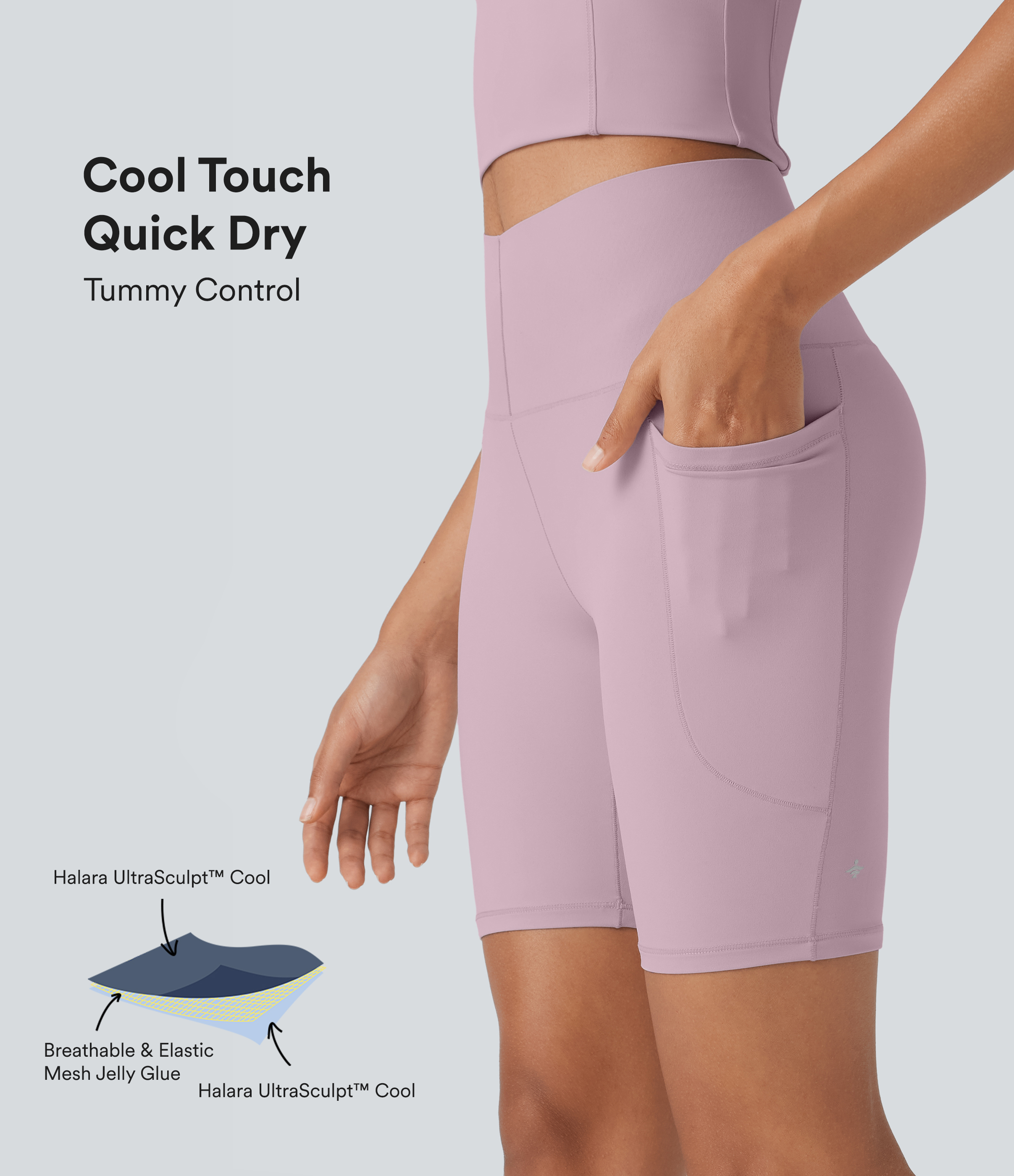 Halara UltraSculpt™ Cool Quick Dry High Waisted Tummy Control Training Biker Shorts 7'' with Pockets-UPF50+
