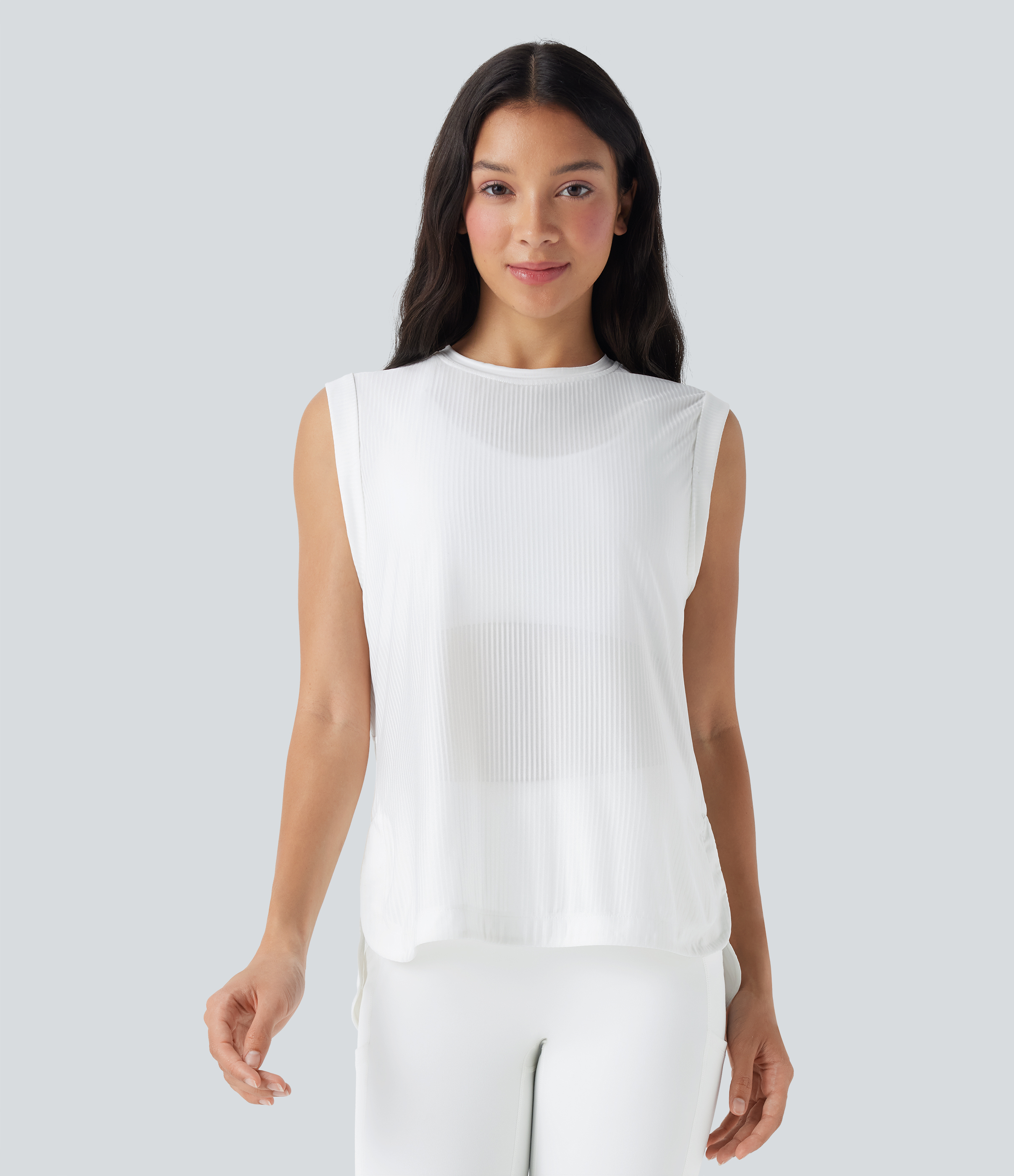 Top de Yoga de Cuello Redondo con Dobladillo Curvo de Secado Rápido