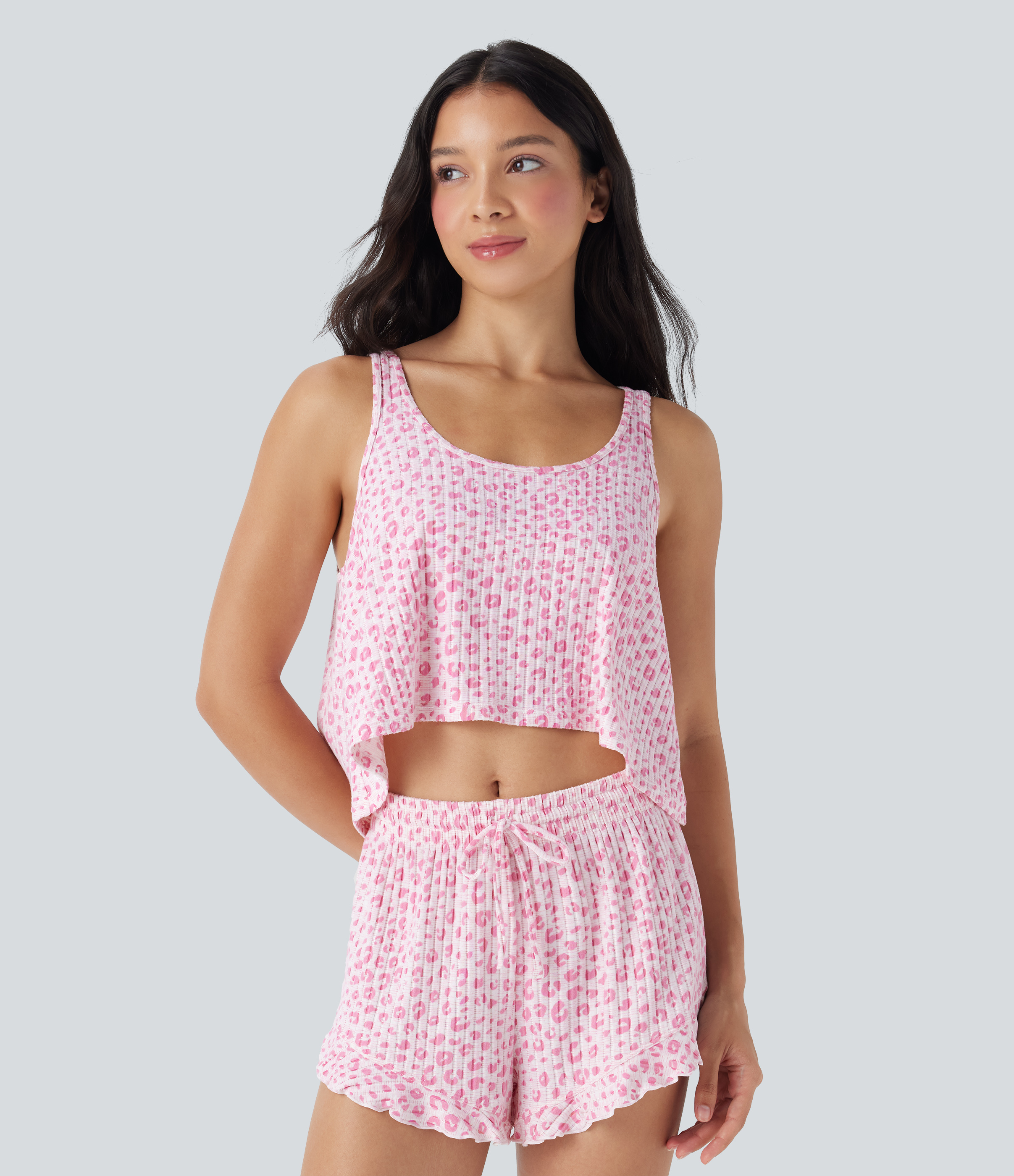 Camiseta de tirantes con estampado de leopardo y cuello redondo