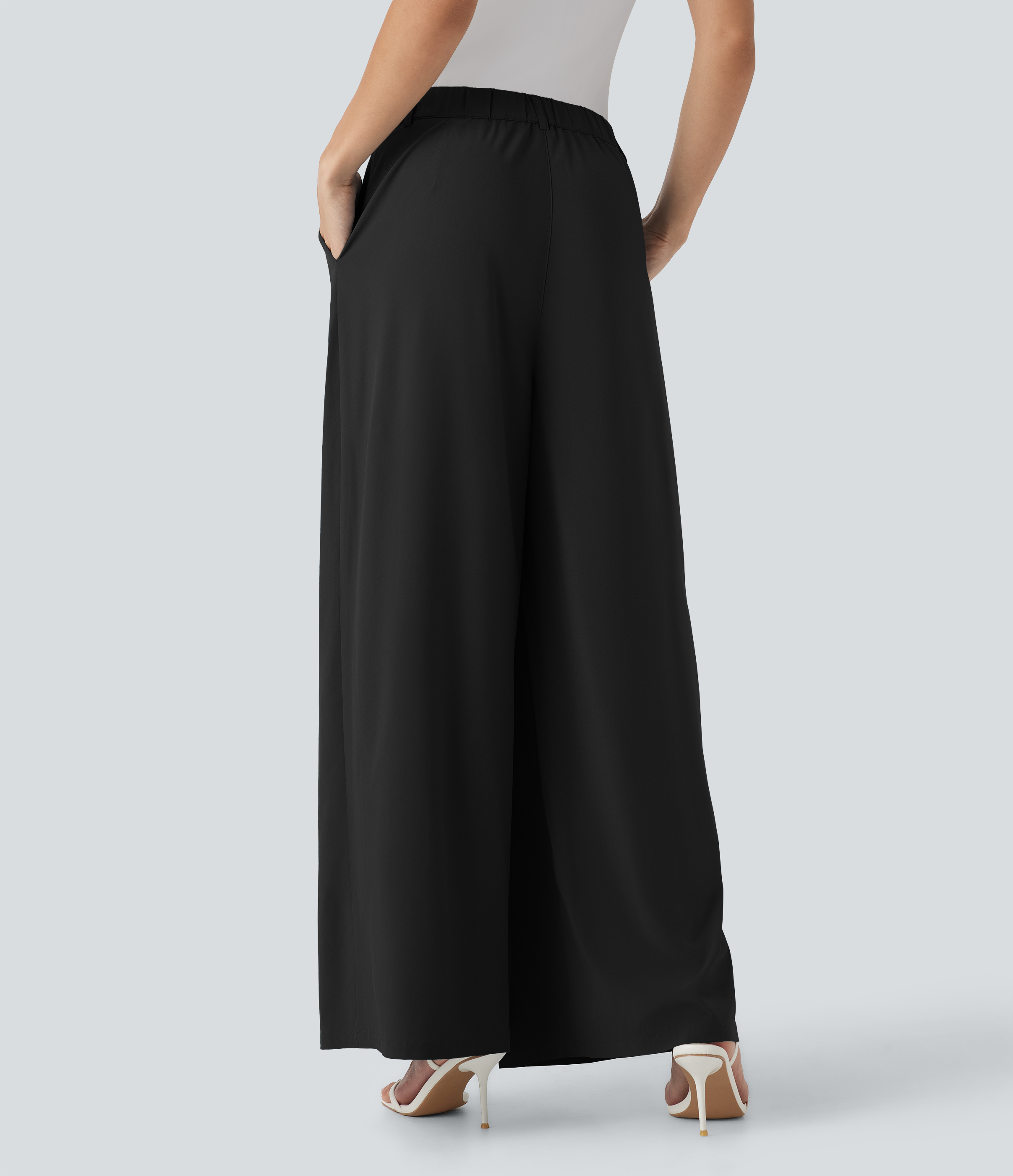 Black Breezeful™ Mid Rise Wide Leg Quick Dry Work Pants with Pockets / 2