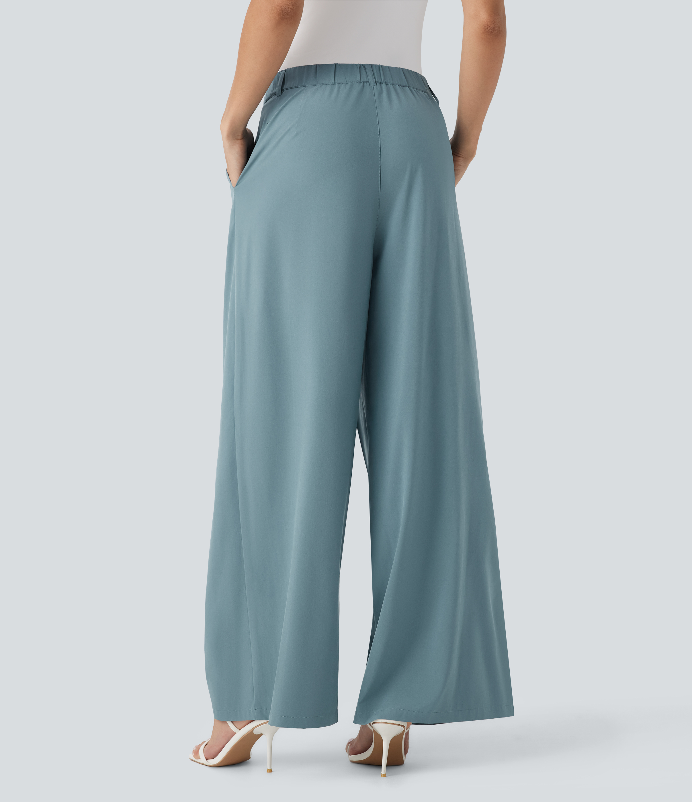 Stone Blue Pantalones de oficina anchos Breezeful™ de tiro medio con secado rápido y bolsillos laterales / 2