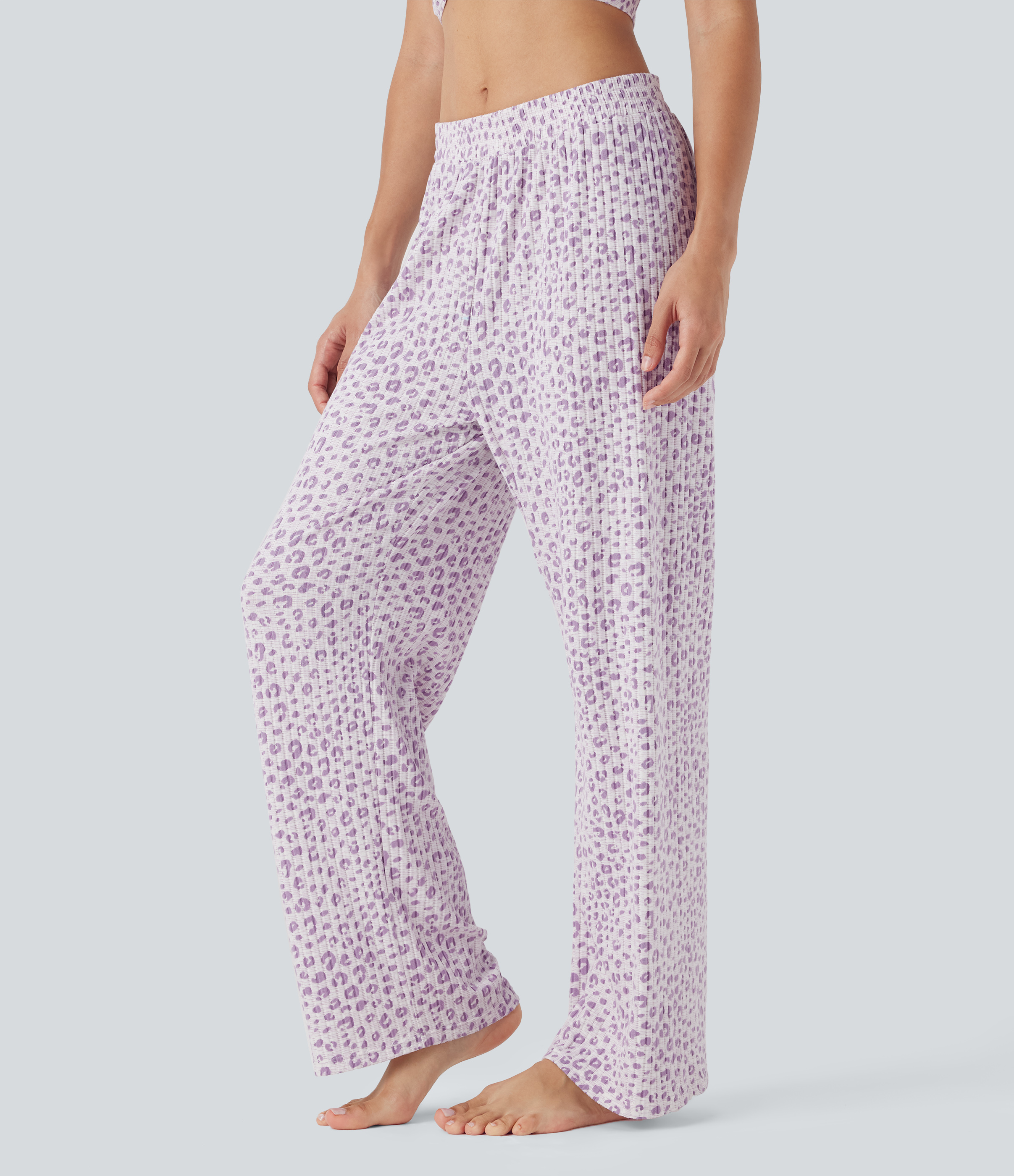 High Waisted Wide Leg Leopard Print Lounge Pants
