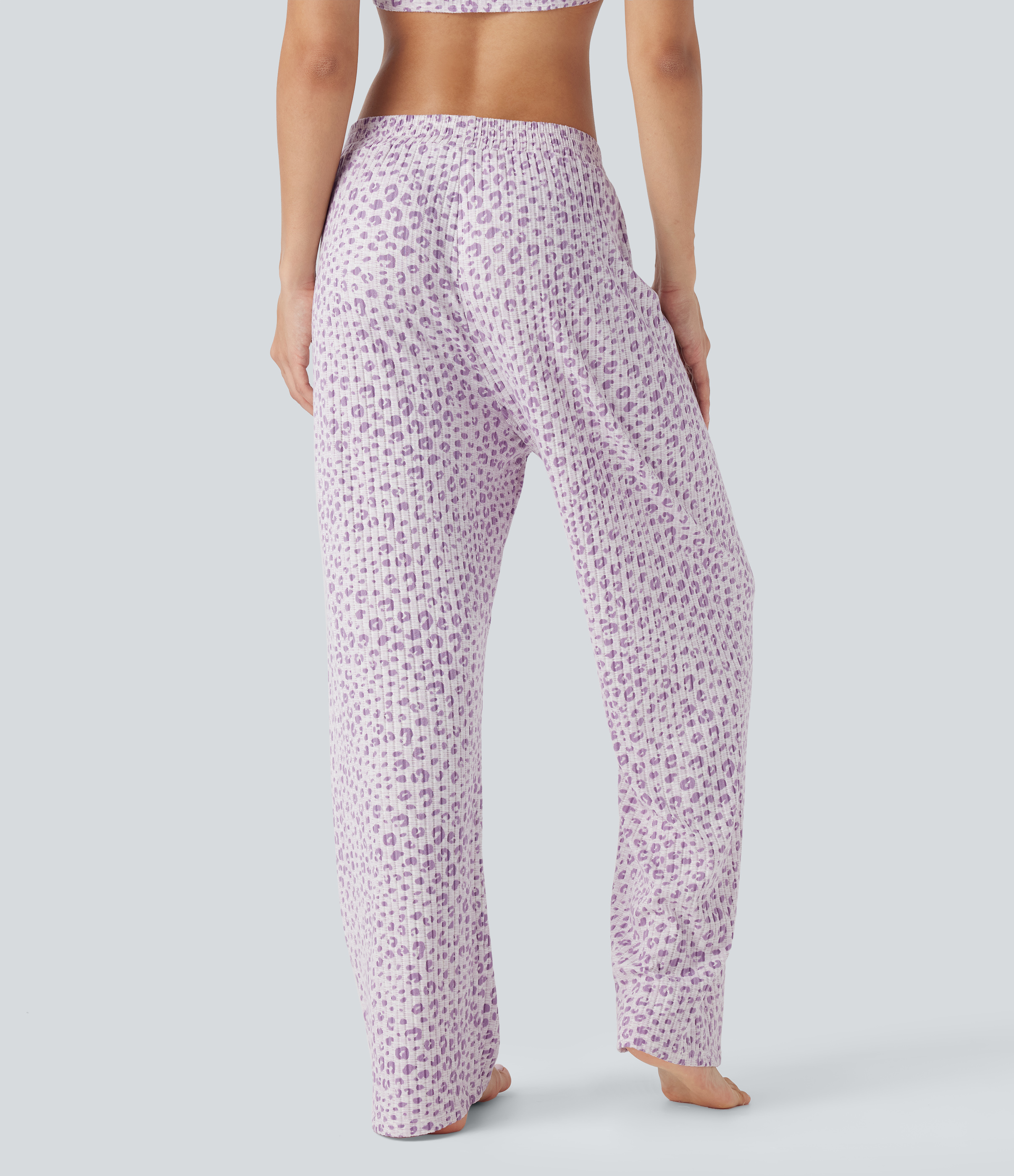 Purple Leopard Pantalón con estampado de leopardo de tiro alto y pierna ancha / 2