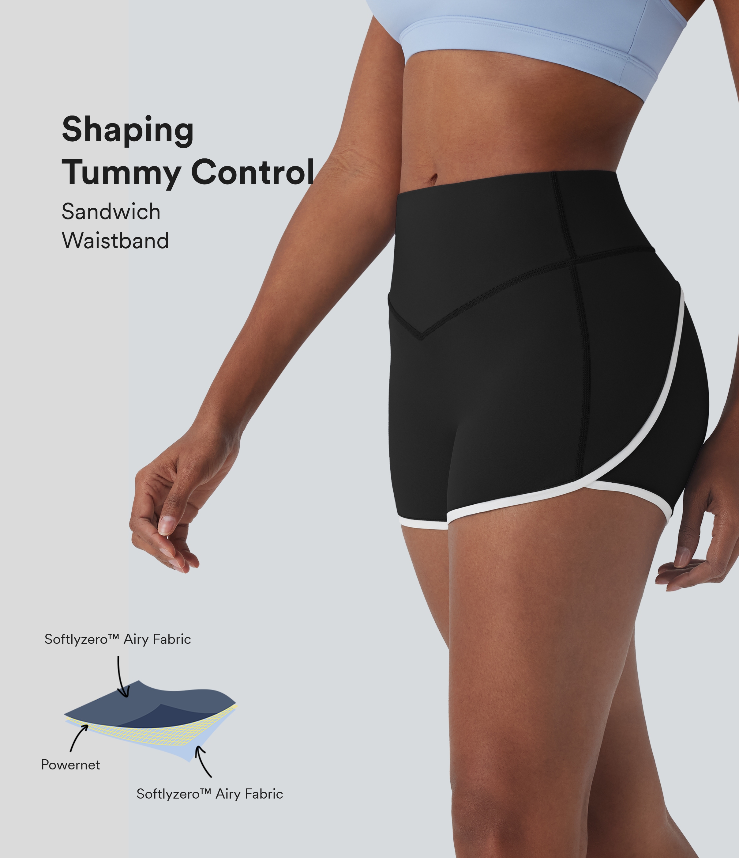 SoftlyZero™ Airy Mid Rise Tummy Control Color Block Cool Touch Yoga Biker Shorts 3''-UPF50+
