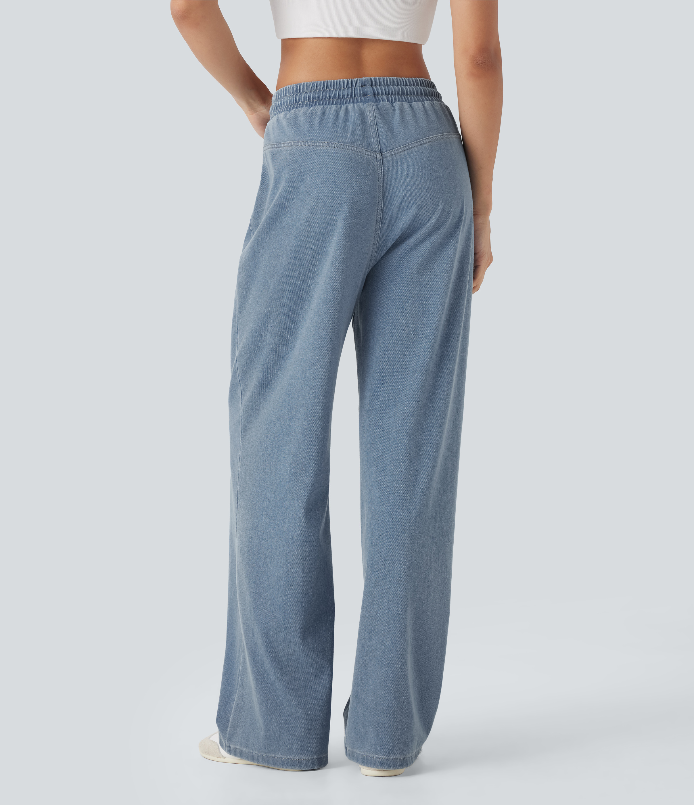 Malibu Blue Denim Jeans Halara Flex™ Denim vaquero elástico tacto fresco tiro alto cordón ajustable pierna ancha bolsillo / 2