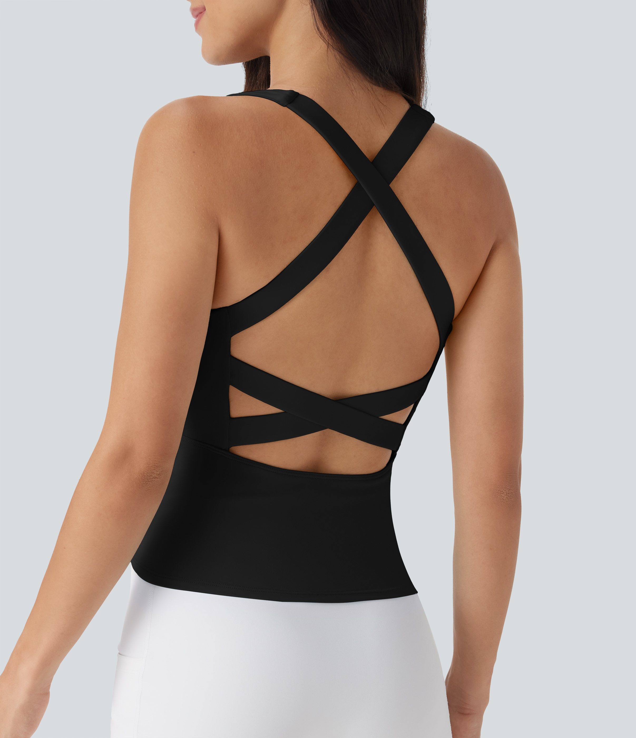 Camiseta sin mangas para running Softlyzero™ fresca con cuello cuadrado, espalda descubierta entrecruzada y fresca al tacto con largo extra - UPF50+
