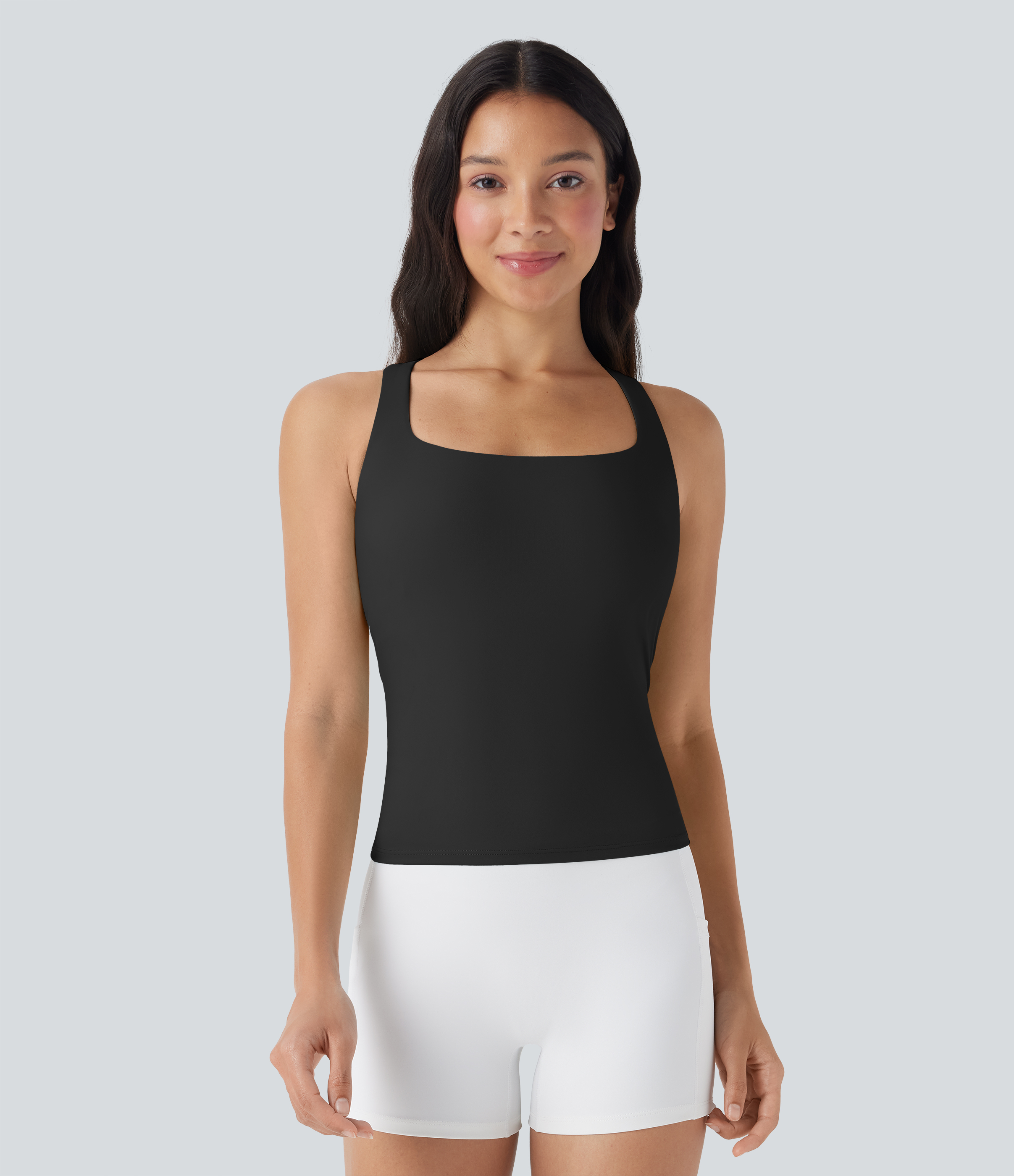Negro Camiseta sin mangas para running Softlyzero™ fresca con cuello cuadrado, espalda descubierta entrecruzada y fresca al tacto con largo extra - UPF50+ / 2
