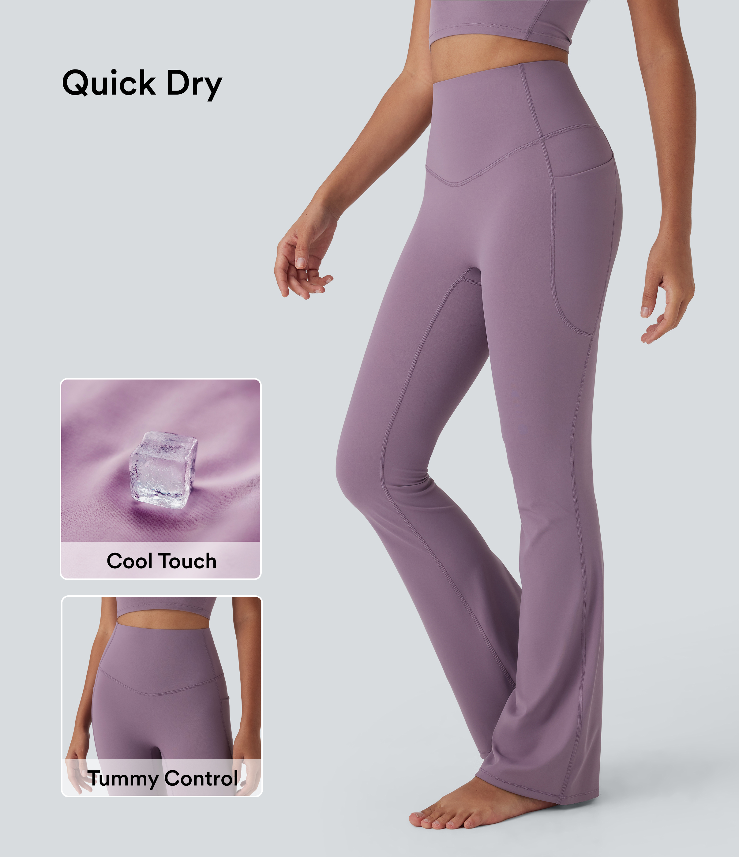 Halara UltraSculpt™ Cool Quick Dry High Waisted Tummy Control Yoga Bootcut Leggings-UPF 50+ with Pockets