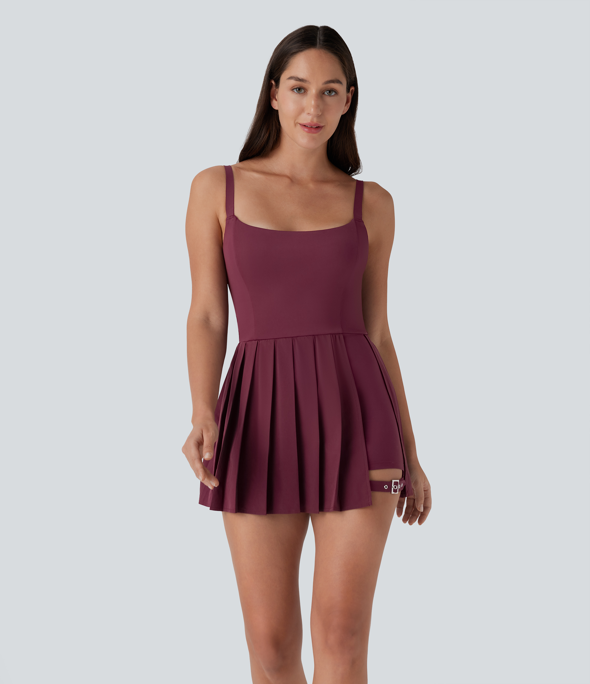 Breezeful™ Pleated Adjustable Buckle 2-in-1 Micro Mini Quick Dry Casual Slip Dress with Pocket-Easy Peezy