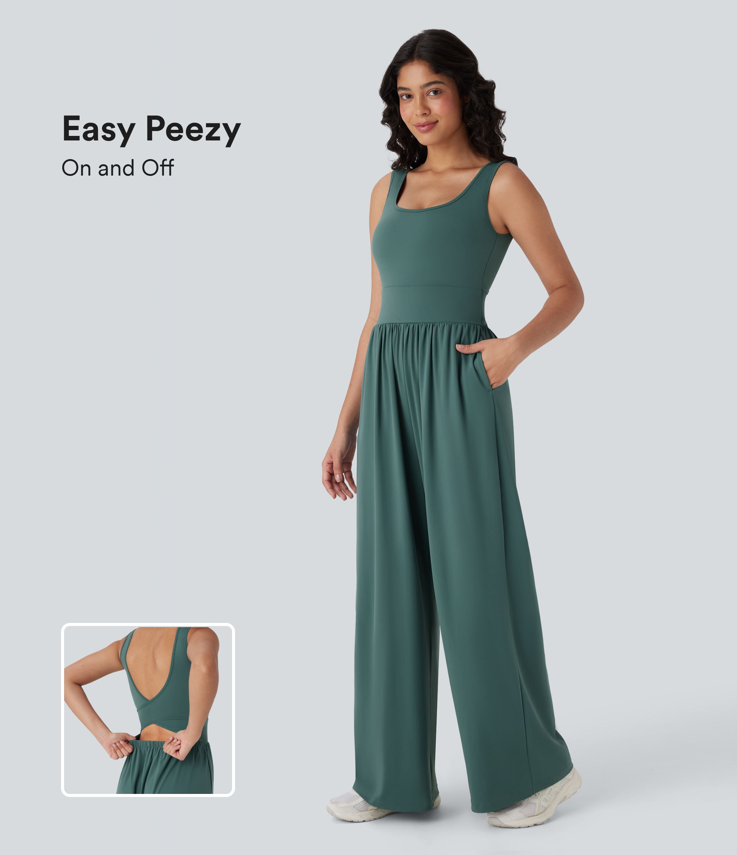 SoftlyZero™ Airy Wide Leg Cool Touch Yoga Jumpsuit with Pockets-Easy Peezy