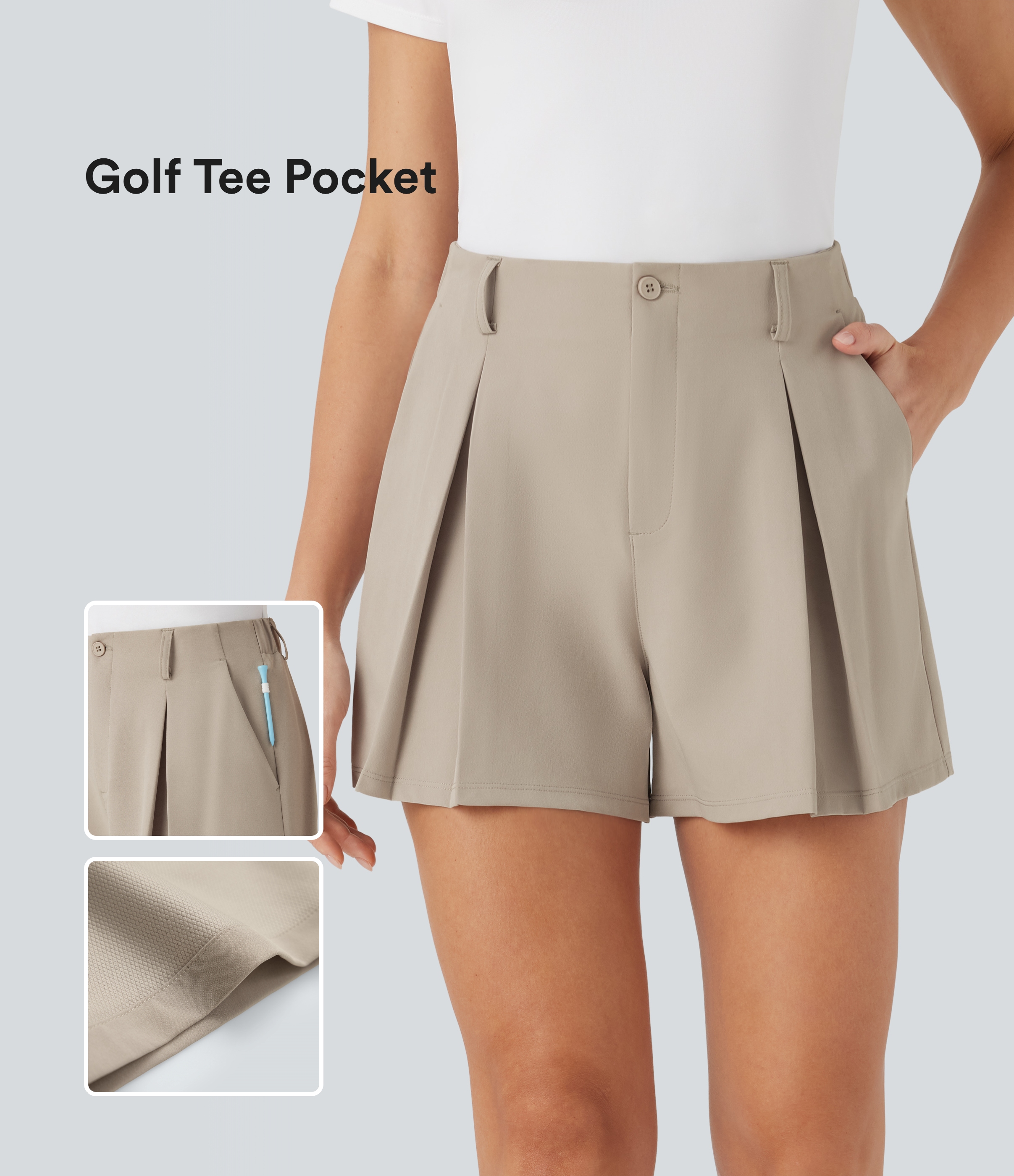 Quick Dry High Waisted Sied Pocket Golf Shorts-Golf Tee Pocket-UPF 40+