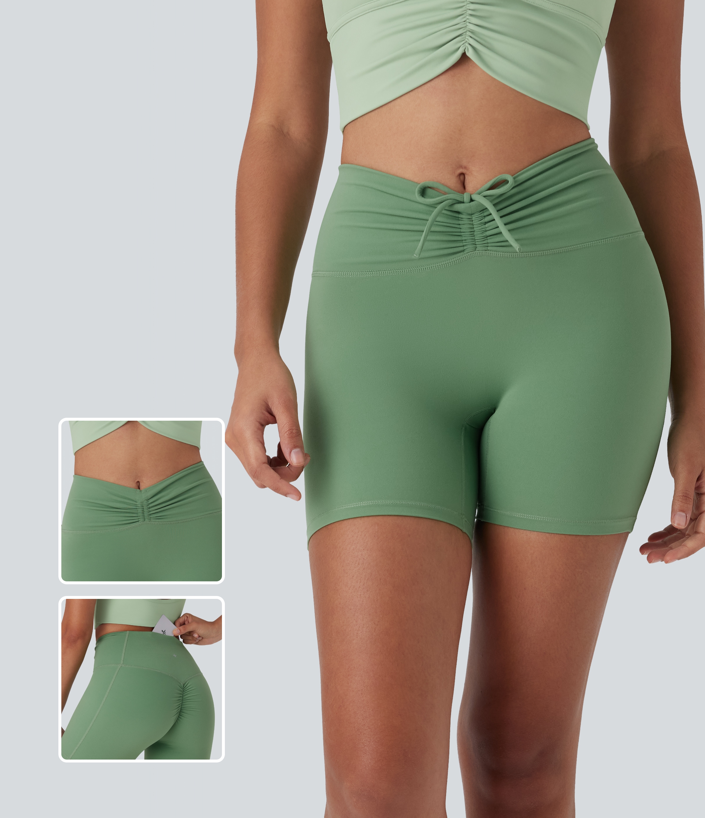 Halara UltraSculpt™ High Waisted Drawstring Ruched Yoga Bike Running Shorts 5'' with Pocket