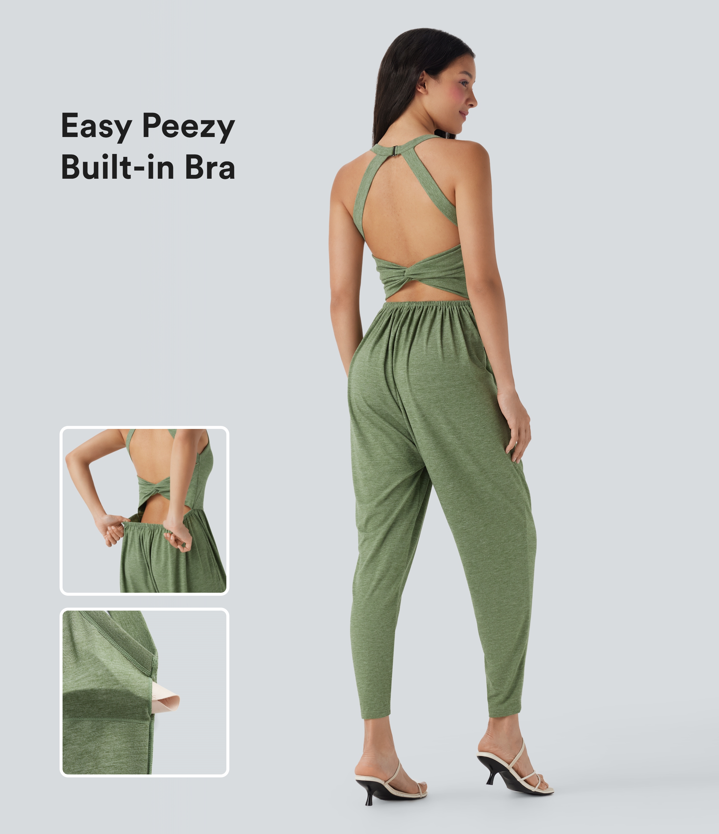 Built-in Bra Harem Casual Jumpsuit with Pockets-Easy Peezy Edition