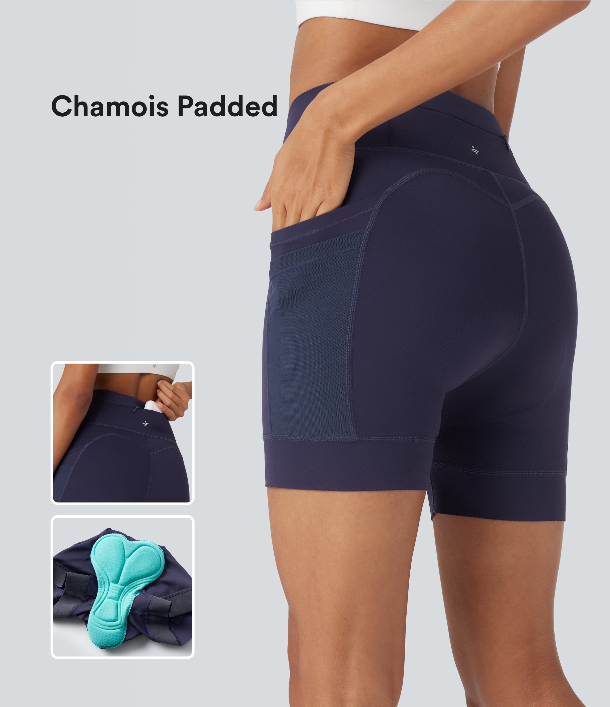 SpeedWave™ High Waisted Contrast Mesh Quick Dry Cycling Chamois Padded Biker Shorts 5'' with Pockets