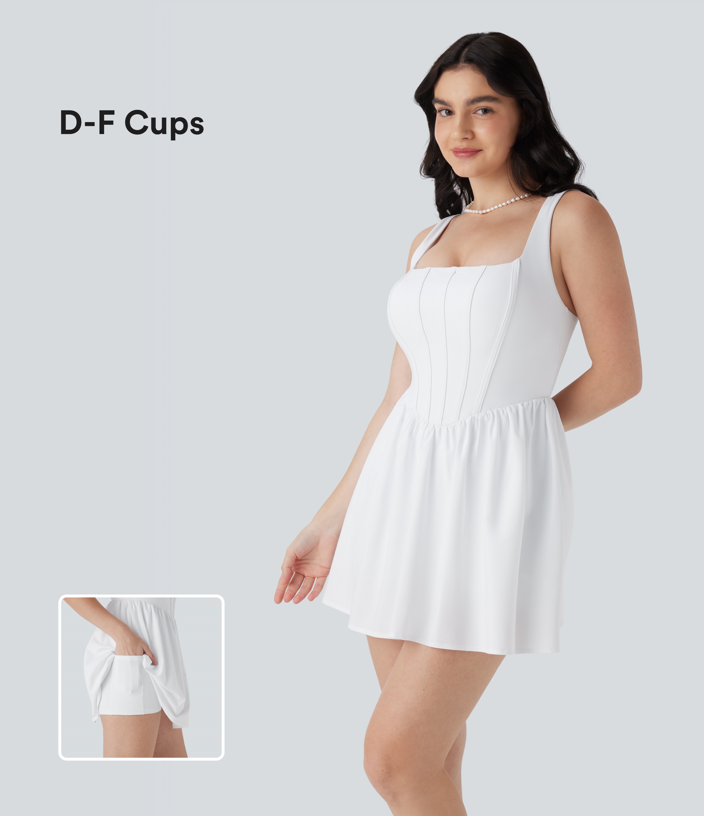 Breezeful™ Square Neck Corset Style 2-in-1 Quick Dry Mini Dress with Pocket DD-F Cups