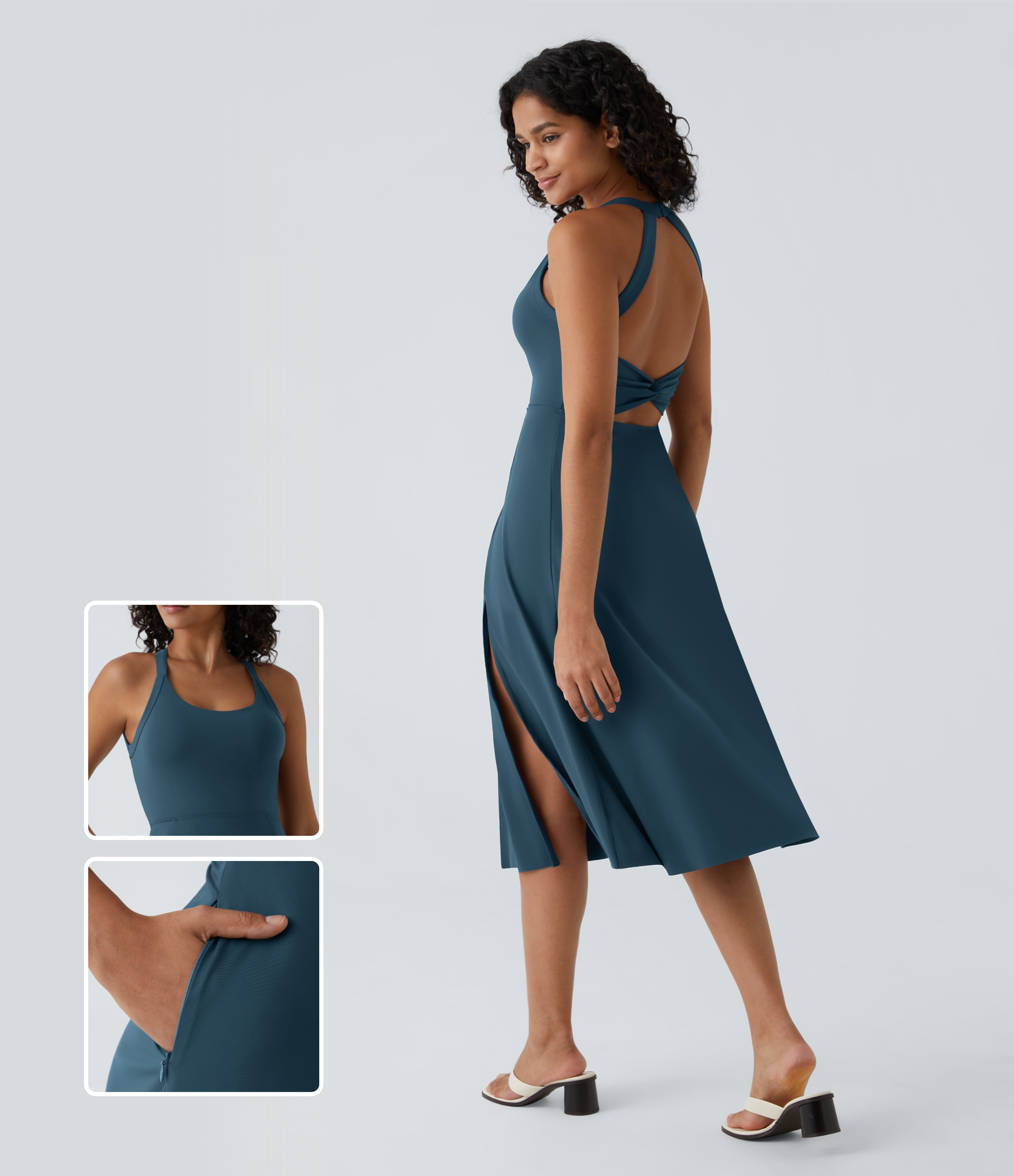 Women S With A Front Cutout Sides Waist Cutout Midi Dress