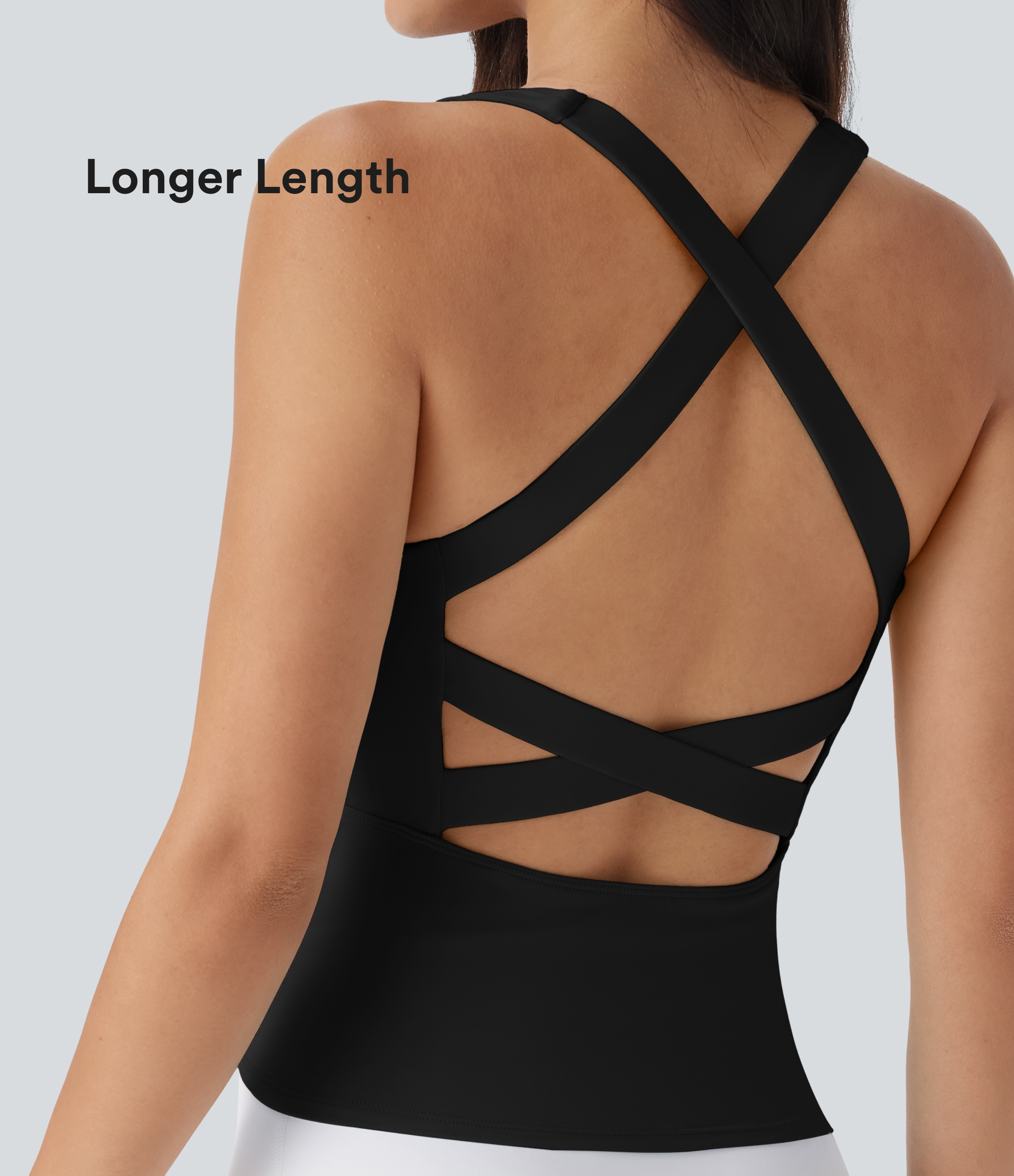 Softlyzero™ cool running sleeveless top with square neck, open crisscross back, and extra length - UPF50+