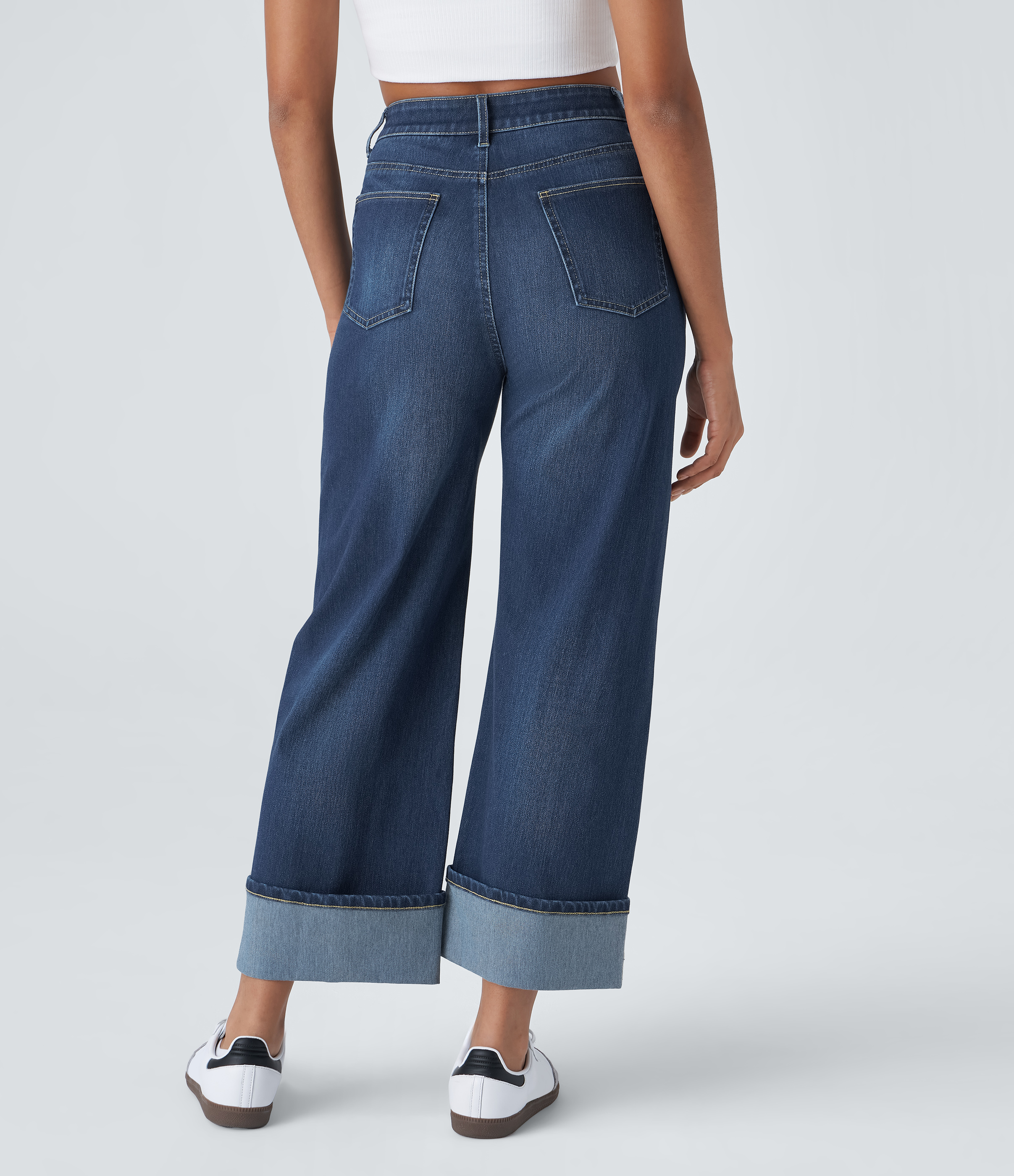 Paint Blue Denim Halara Flex™ Jean Larges Taille Haute Ourlet Roulotté Multiples Poches / 2