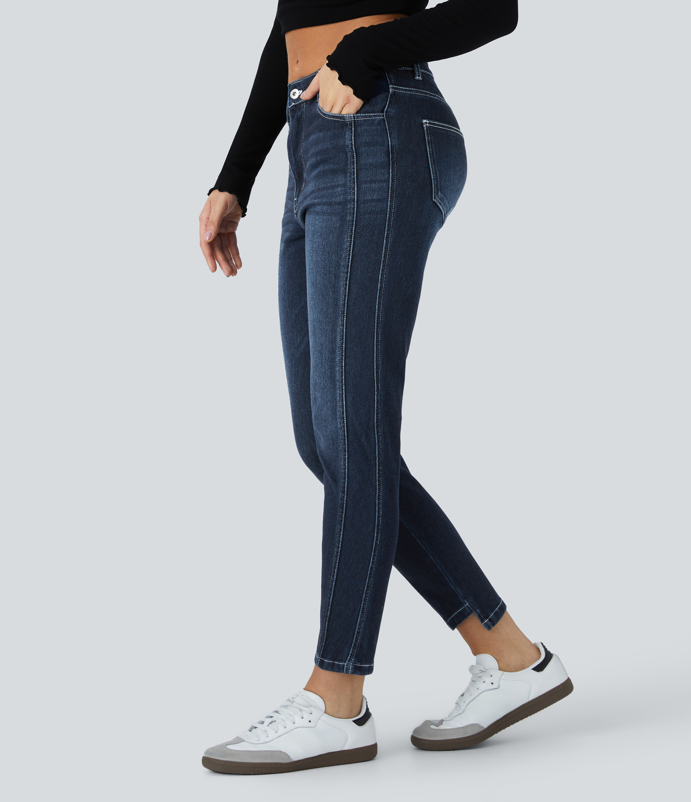 Jeans Halara Flex™ ajustado elástico cremallera botón múltiple bolsillo