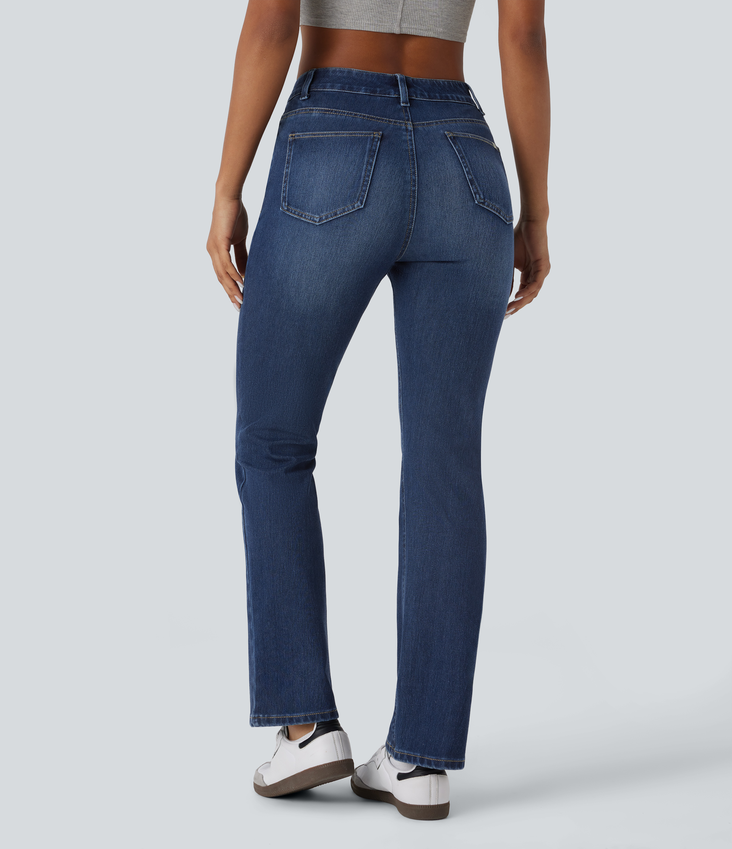 Paint Blue Denim Halara Flex™ High Waisted Pockets Washed Casual Bootcut Jeans / 2