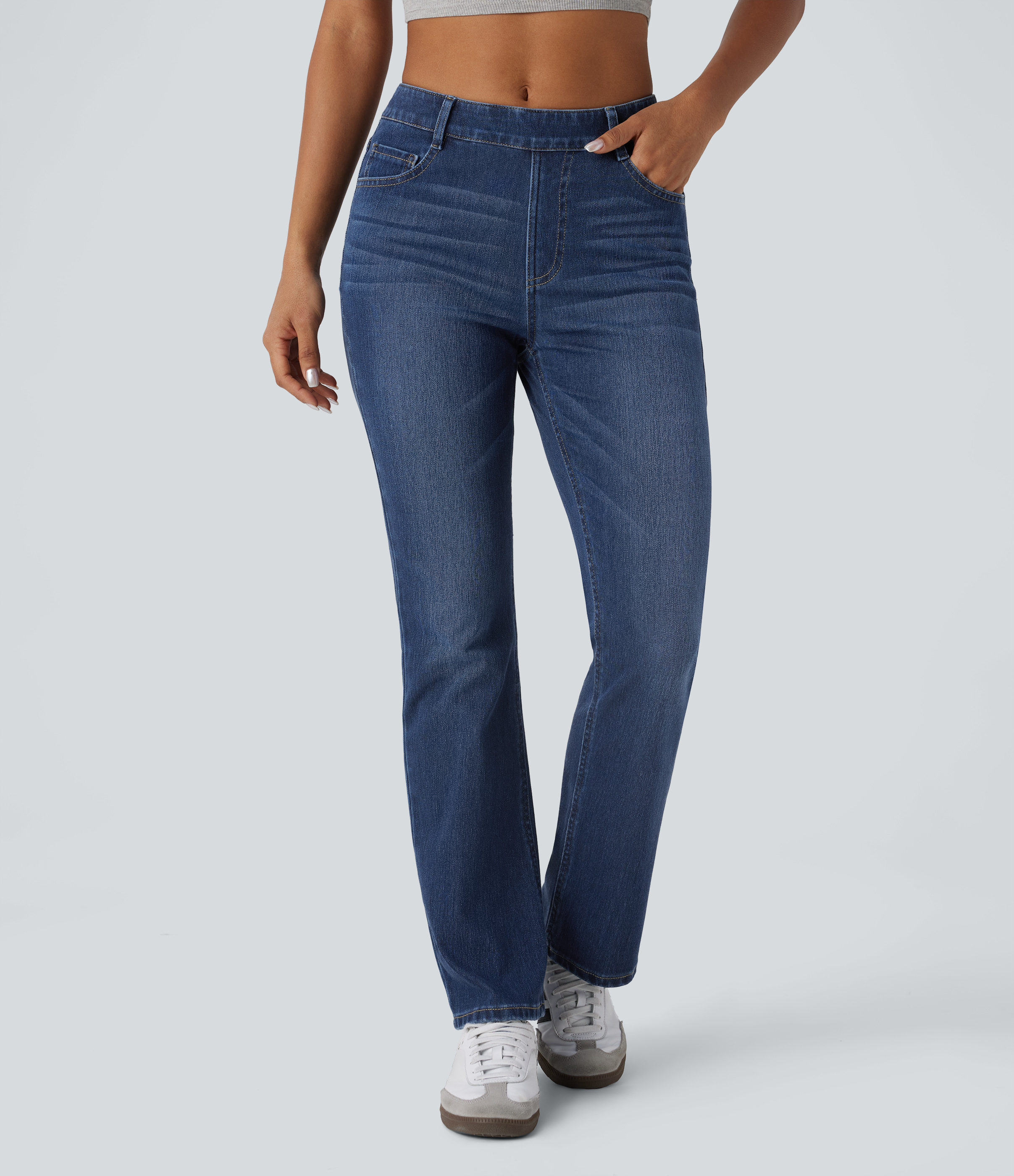 Halara Flex™ High Waisted Pockets Washed Casual Bootcut Jeans