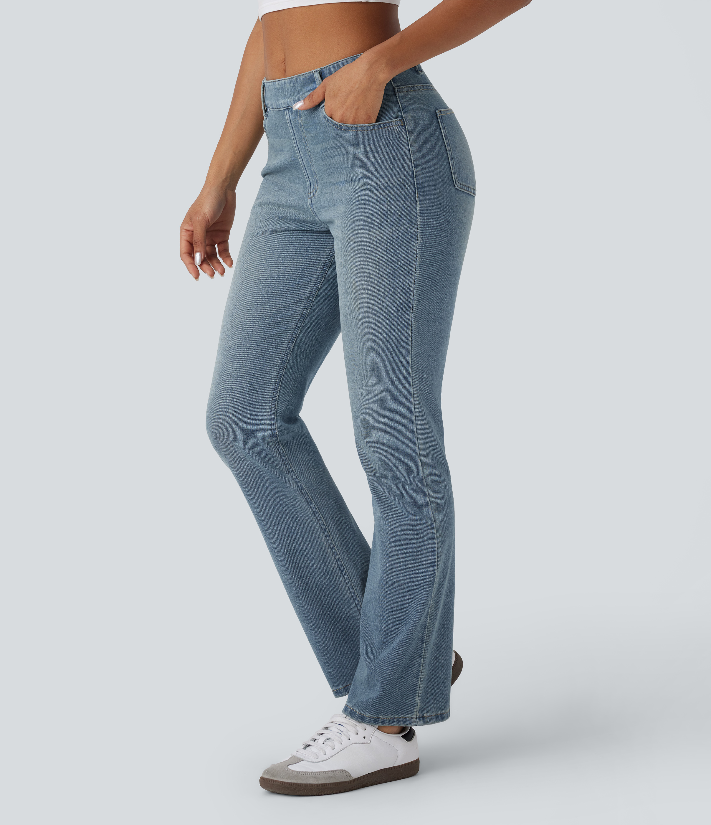 Halara Flex™ ハイウエスト マルチポケット ウォッシュ加工
