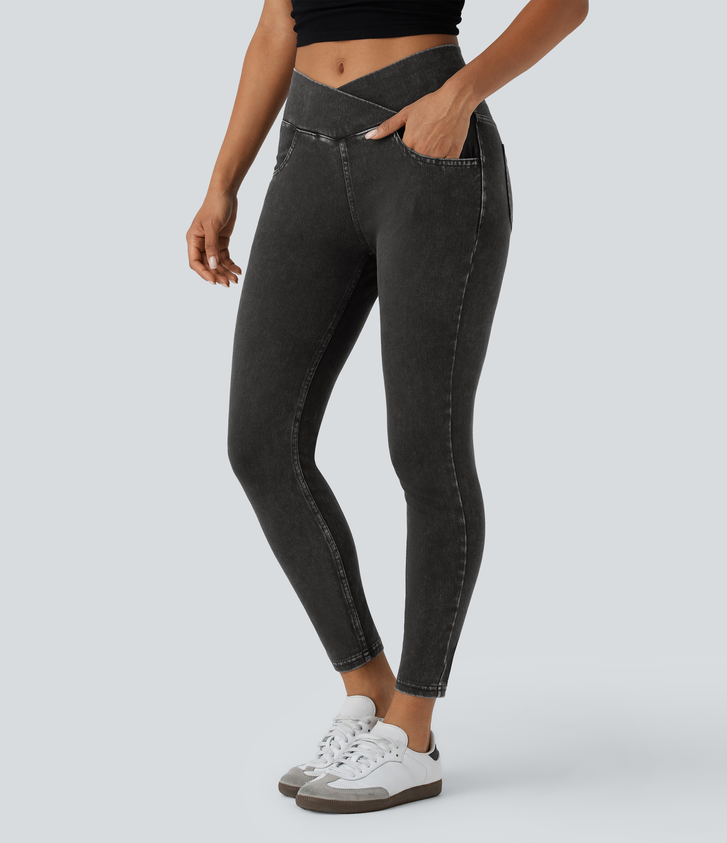 Halara Flex™ denim werkleggings met hoge taille en gekruiste zakken