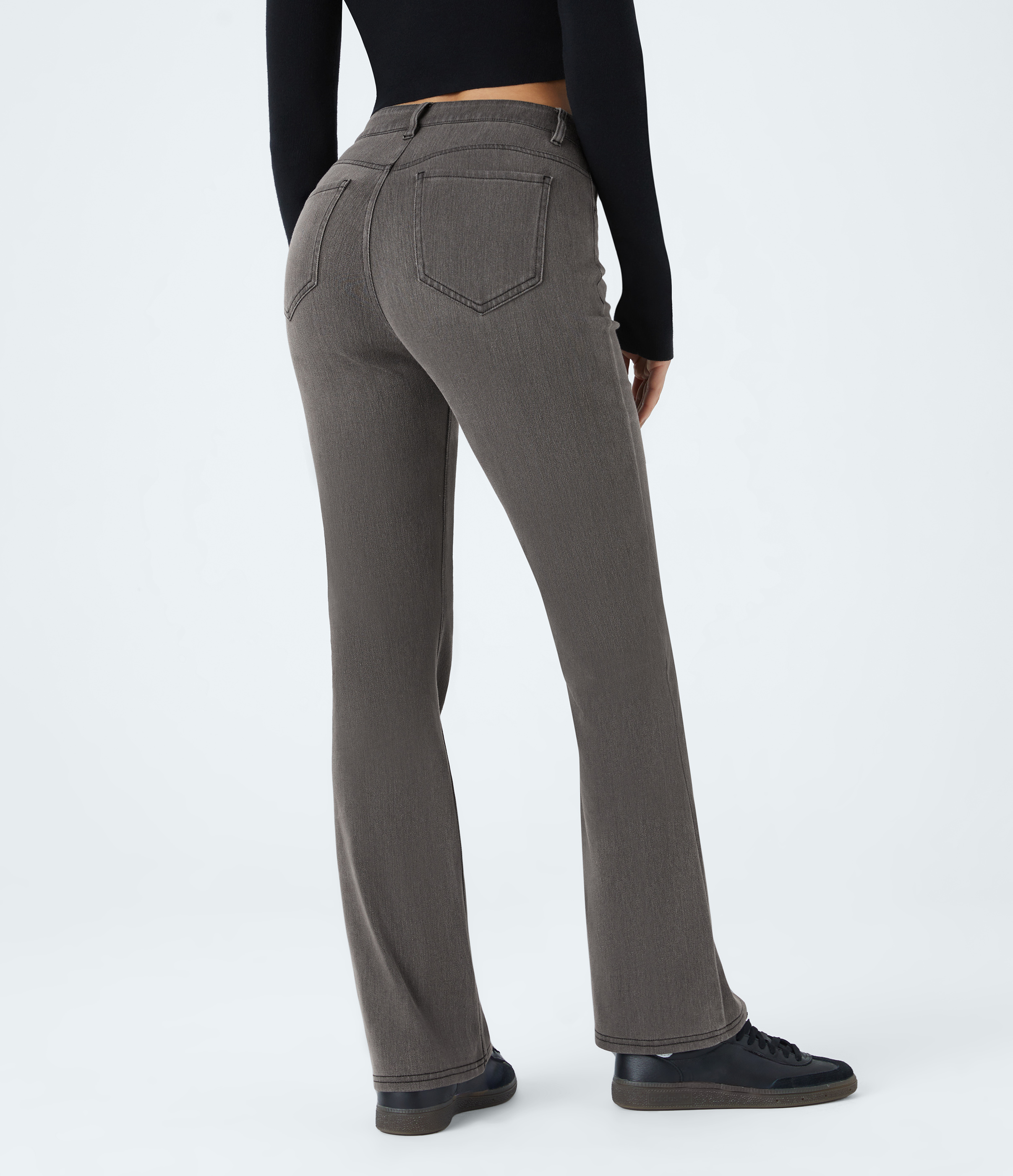Hemp Black Denim Jeans Halara Flex™ Denim en corte de bota elásticos de tiro medio con botón y bolsillos / 2