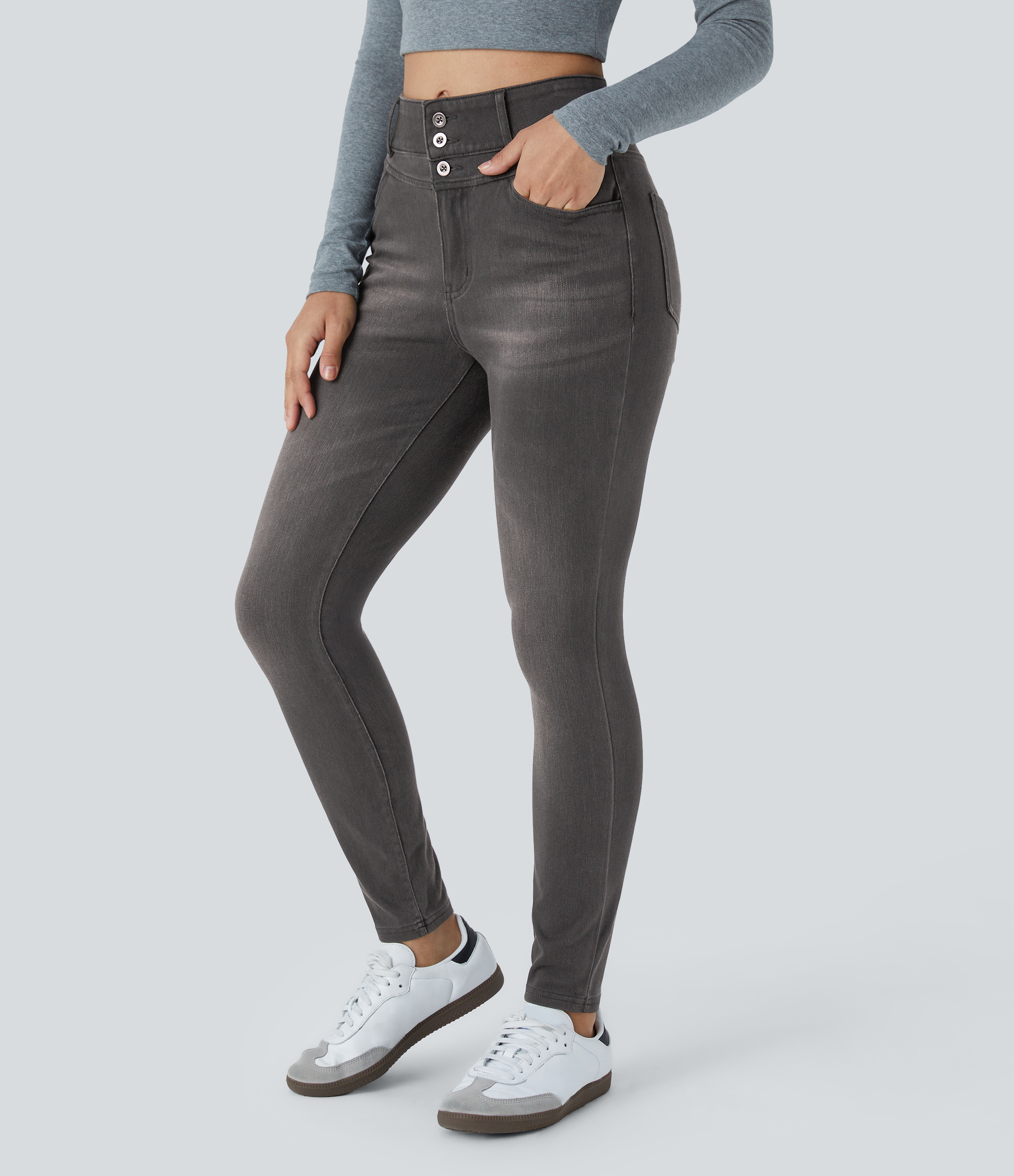 Halara Flex™ Jean skinny Casual Taille Haute Fermeture Éclair Boutonnés Plusieurs Poches Tricot Extensible