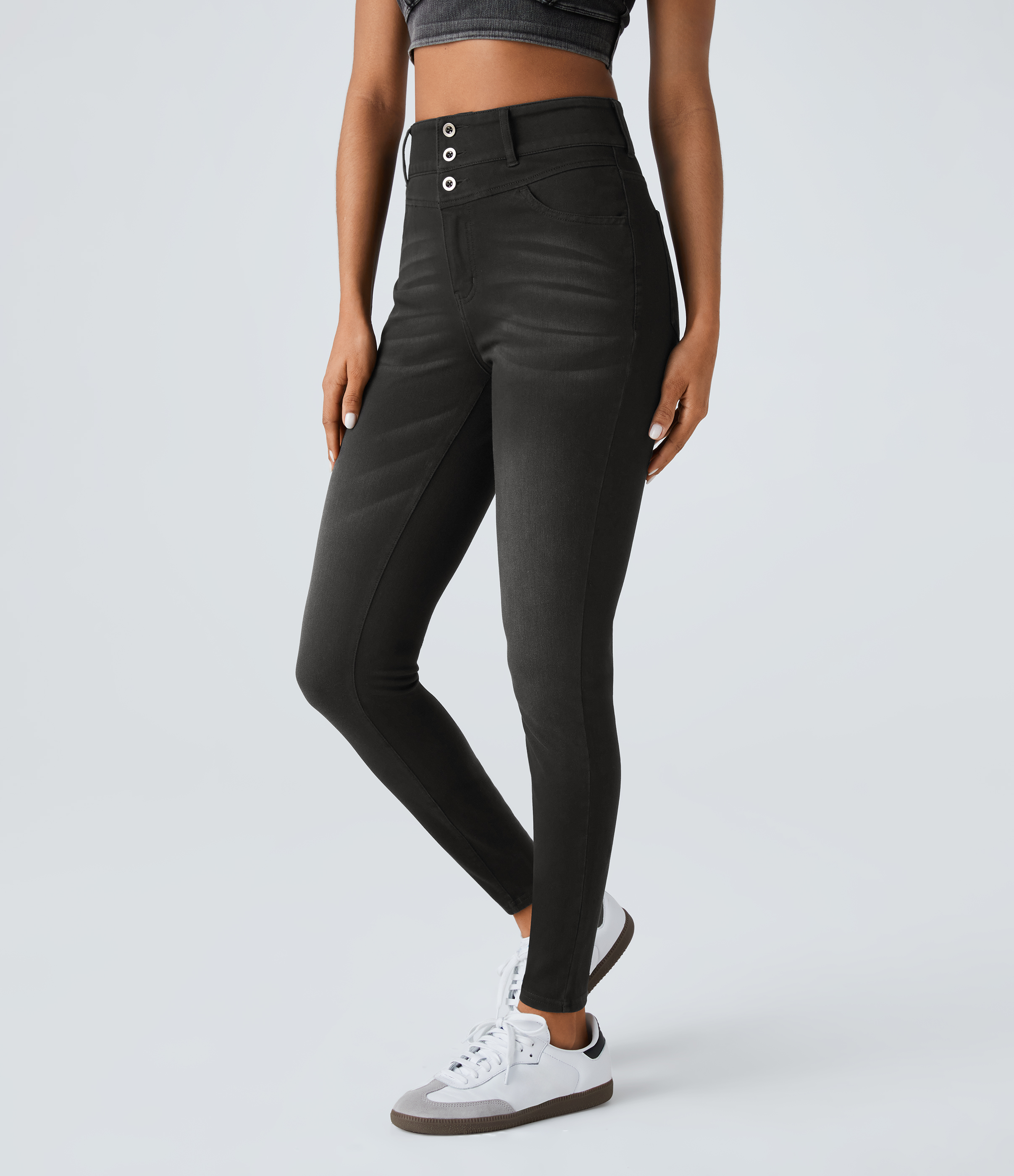 Halara Flex™ Jean skinny Casual Taille Haute Fermeture Éclair Boutonnés Plusieurs Poches Tricot Extensible