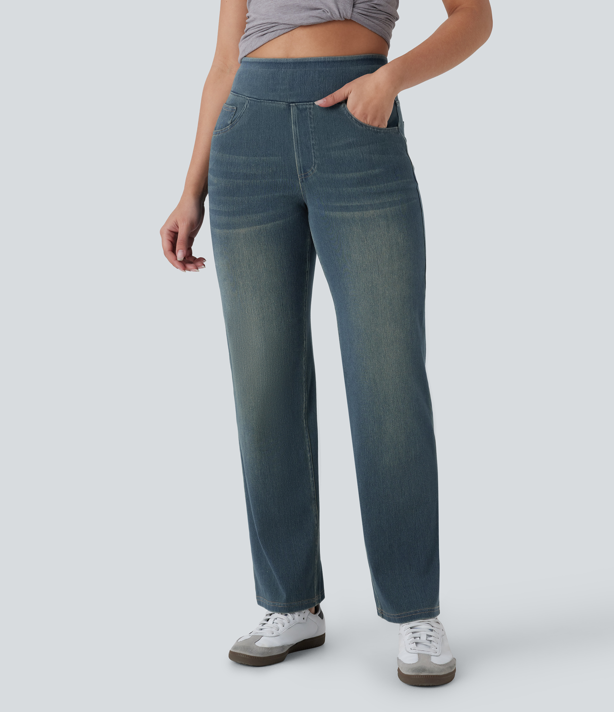 Pantalon Jean Jambe Large Femme – Taille élastique Avec Poches – Coupe Ample Décontractée – Tendance Y2K - 10