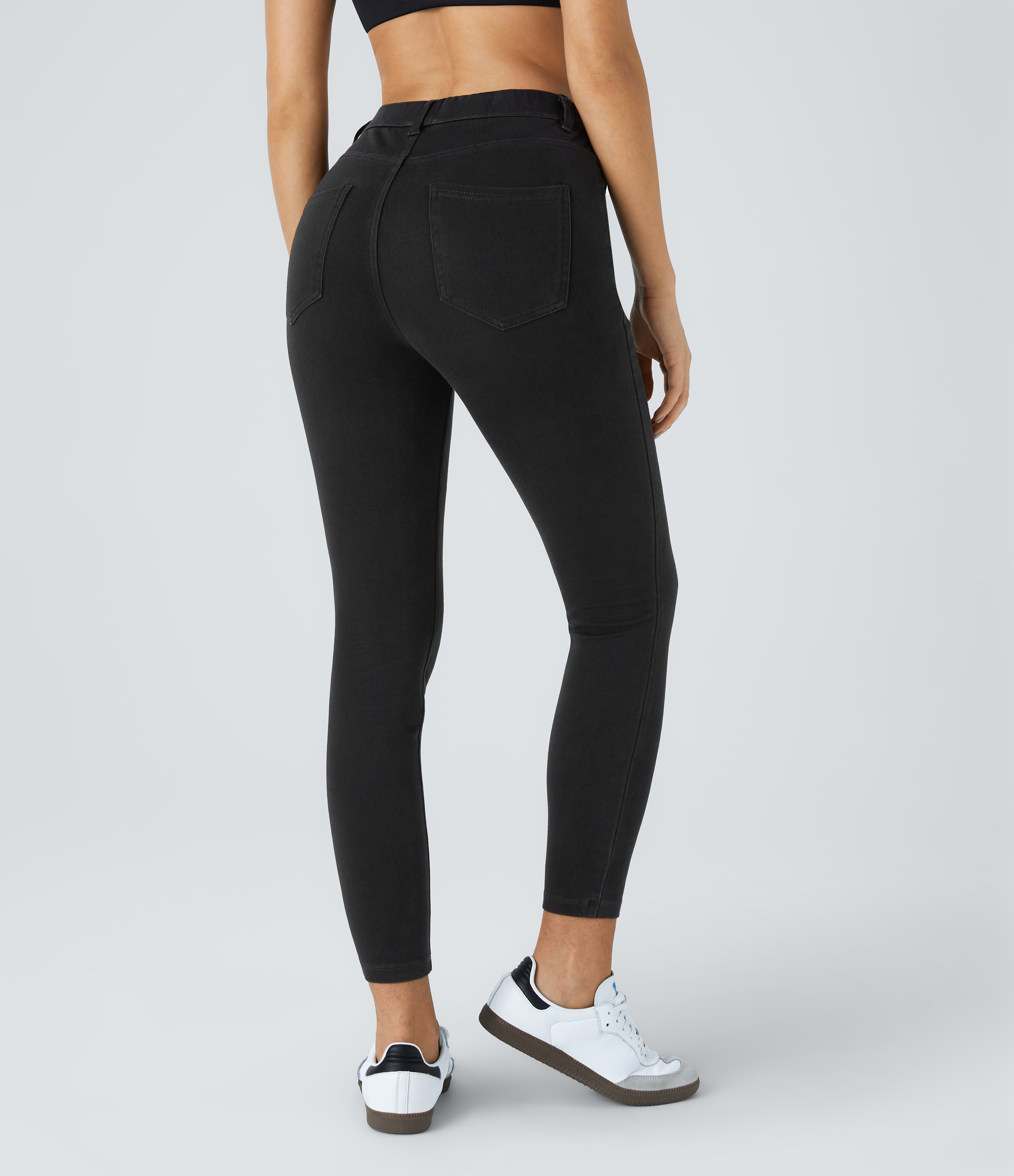Black Denim Halara Flex™ ハイウエスト マルチポケット ストレッチニットデニム ワークレギンス / 2