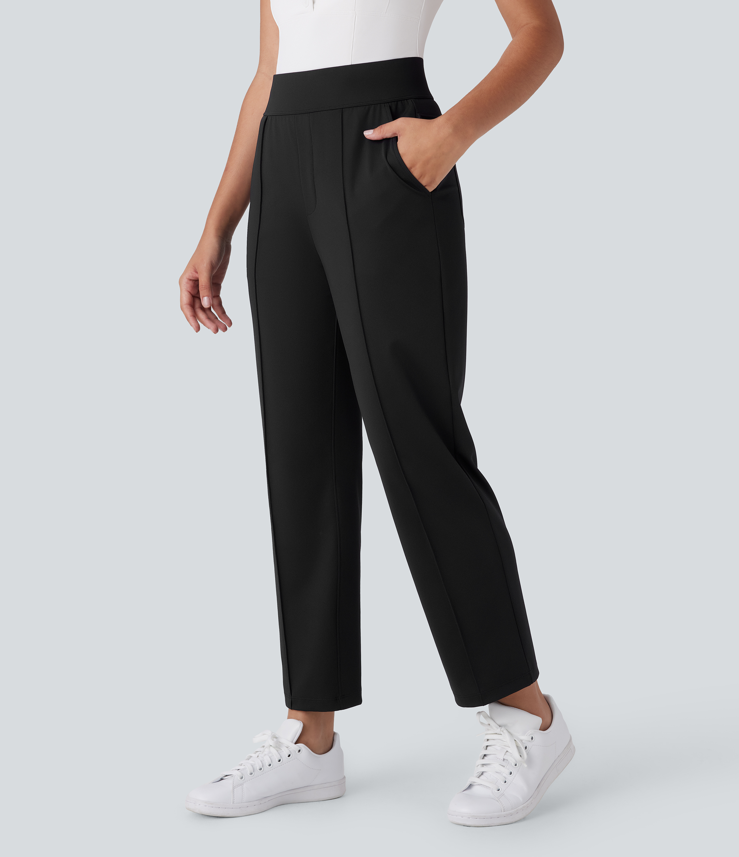 Quick-drying golf pants, mid-rise waist, with pockets and tee pocket, UPF40+