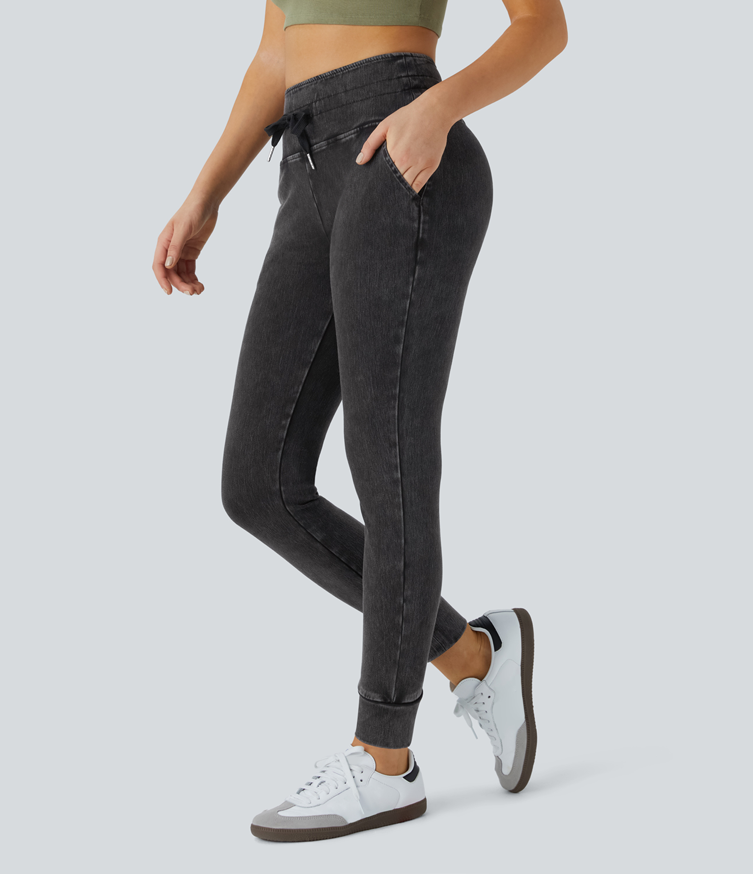 Halara Flex™ High Waisted Drawstring Pocket Washed Casual Jeans