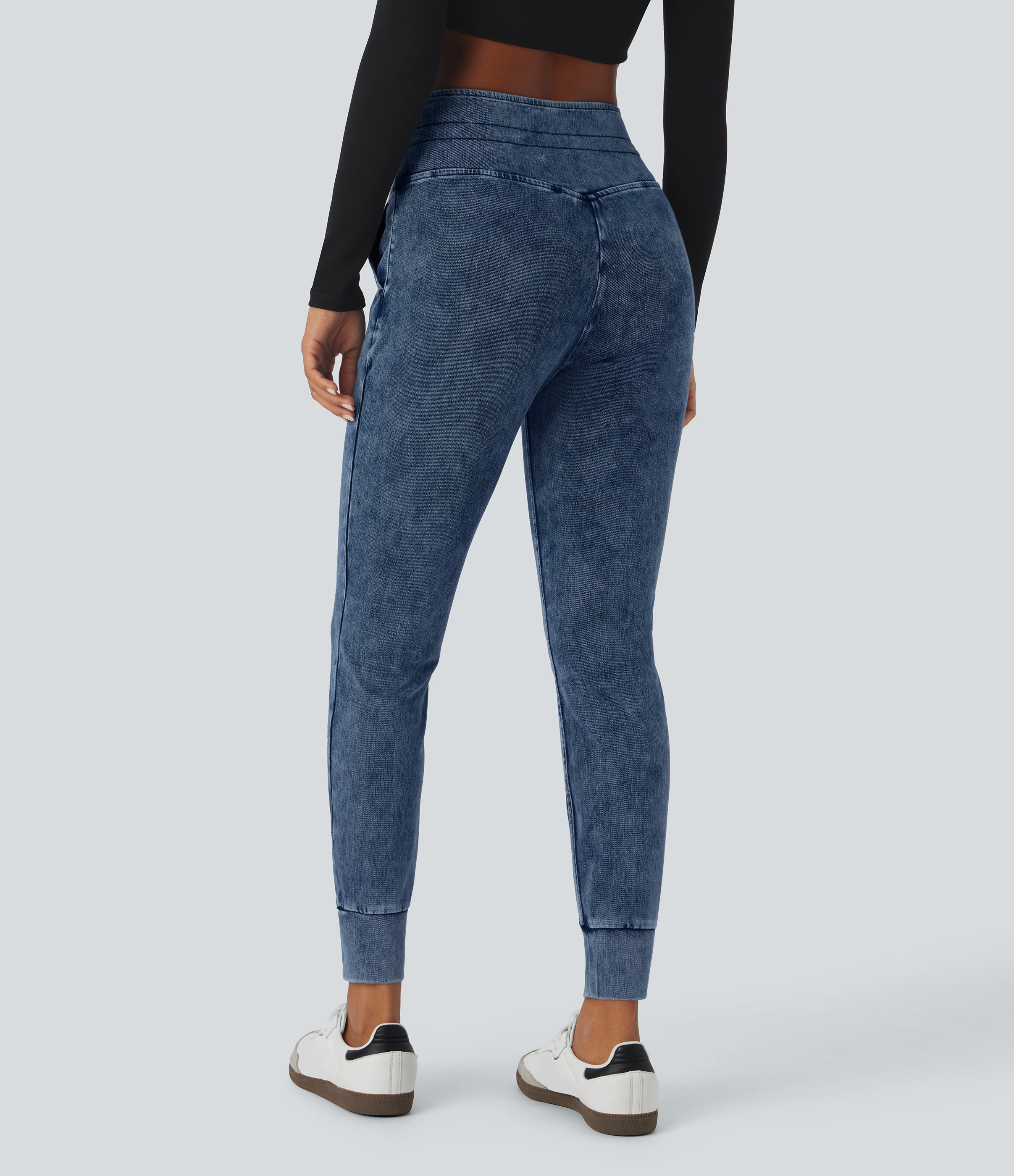 Washed Denim Bleached Blue Halara Flex™ High Waisted Drawstring Pocket Washed Casual Jeans / 2