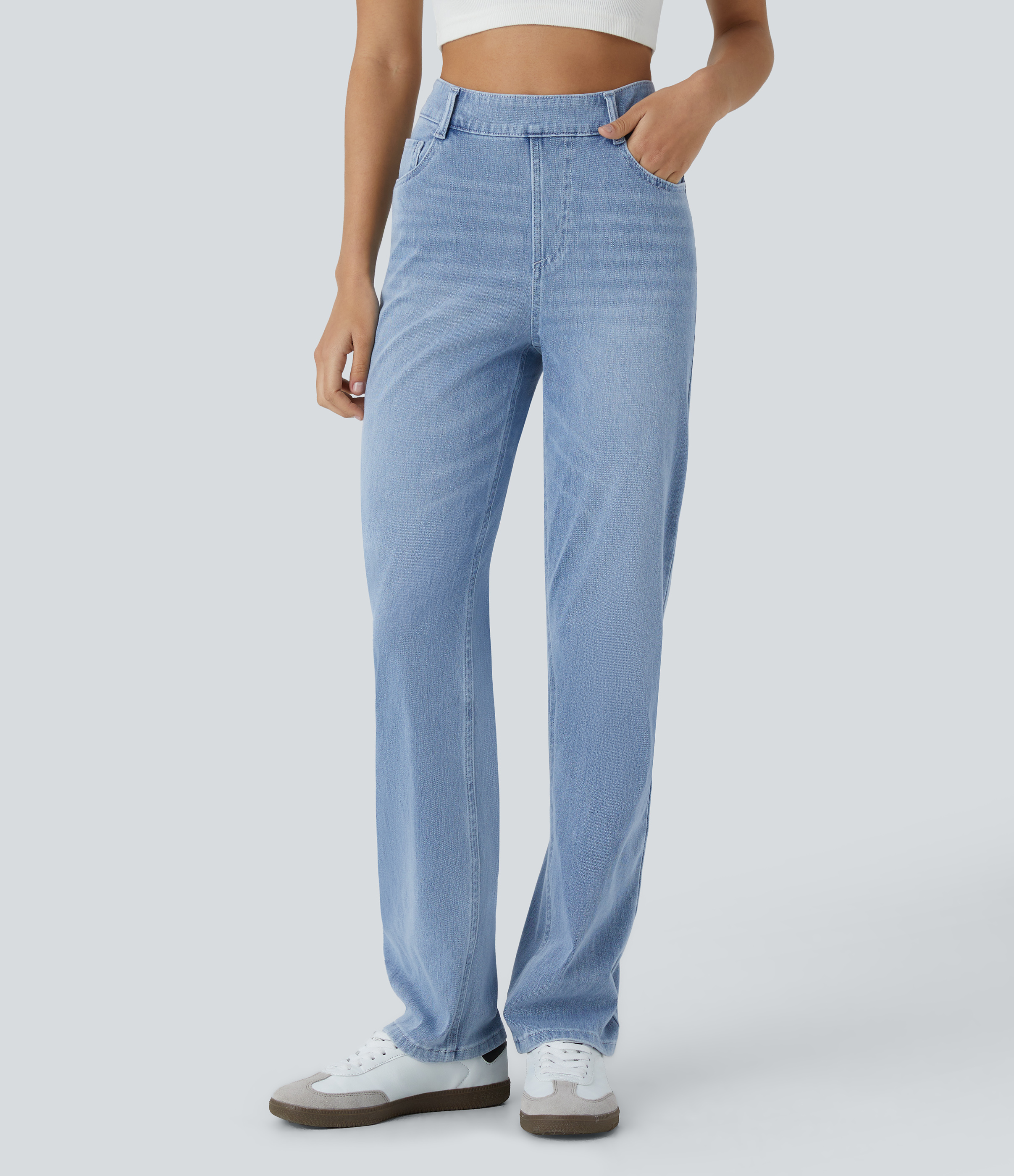 Halara Flex™ High Waisted Pockets Straight Leg InstantCool Washed Casual Jeans