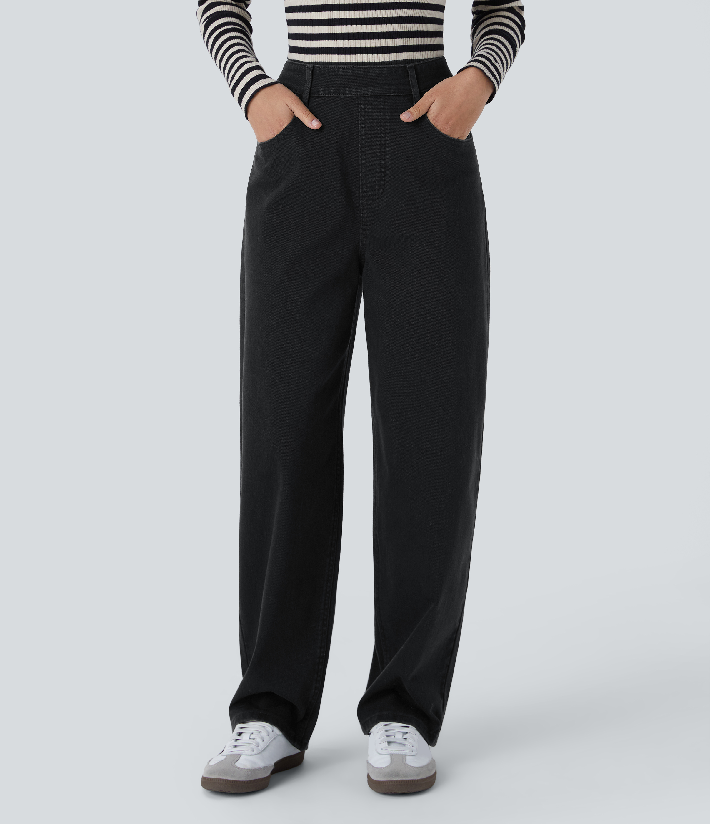 Halara Flex™ High Waisted Pockets Washed Casual Baggy Jeans