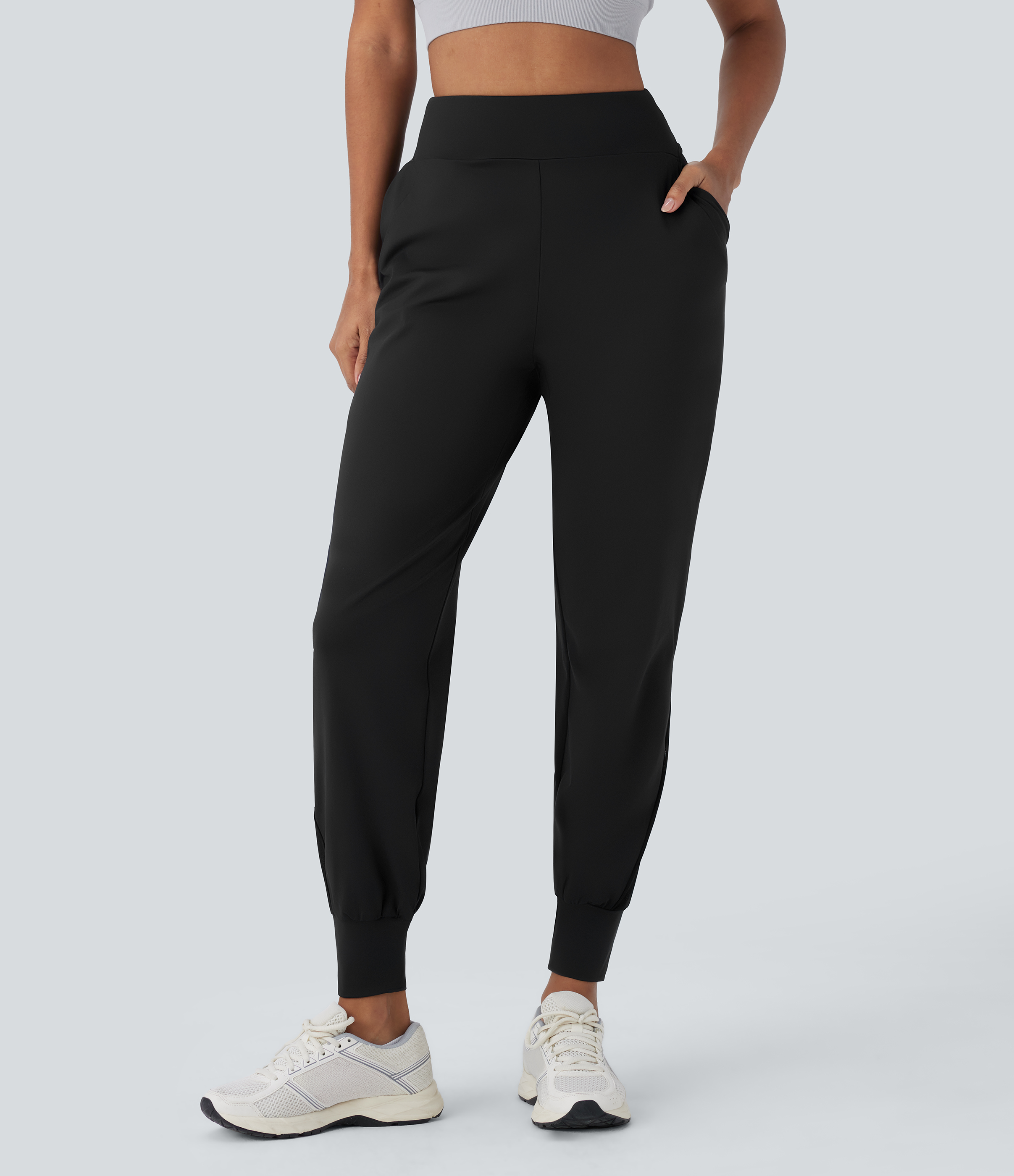 Negro Joggers Softlyzero™ QuickDry correr secado rápido tiro alto bolsillo lateral malla contrastante / 1