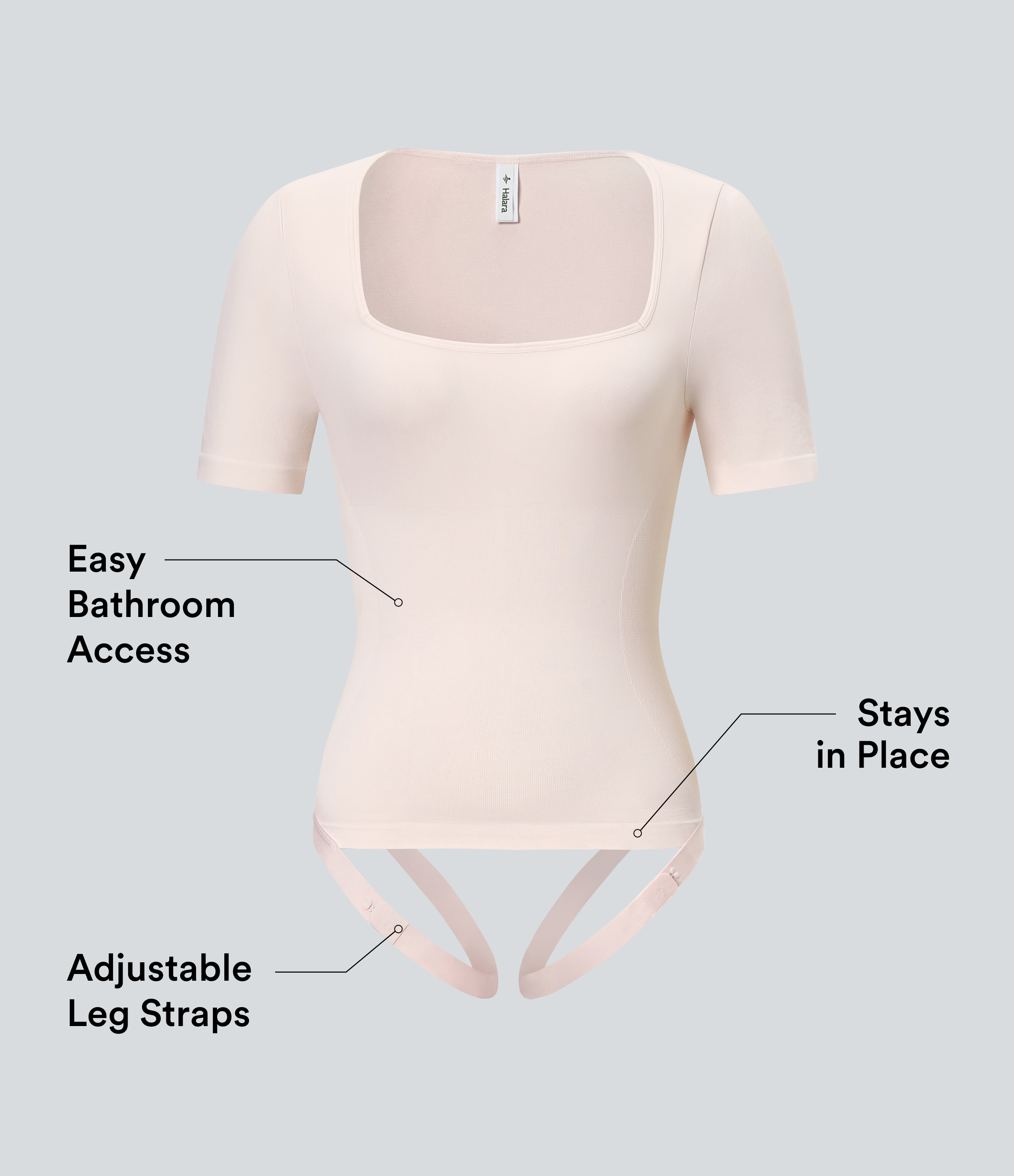 Sheer Pink Body de oficina fluido y suave con escote cuadrado y tirantes ajustables en las piernas - Easy Peezy / 2