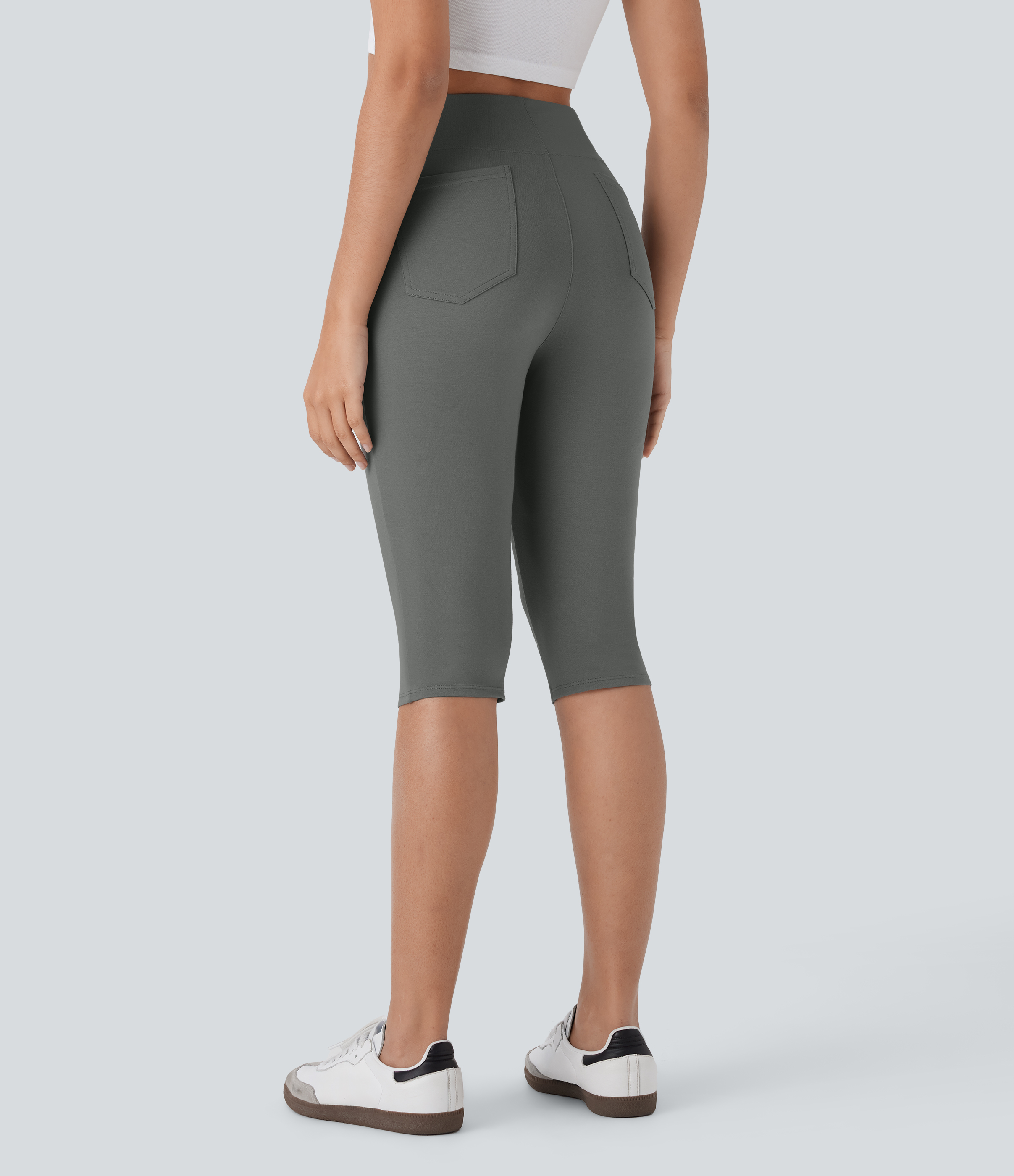 Putty Gray Hochsitzende Taschen-Caprihose für Freizeit / 2
