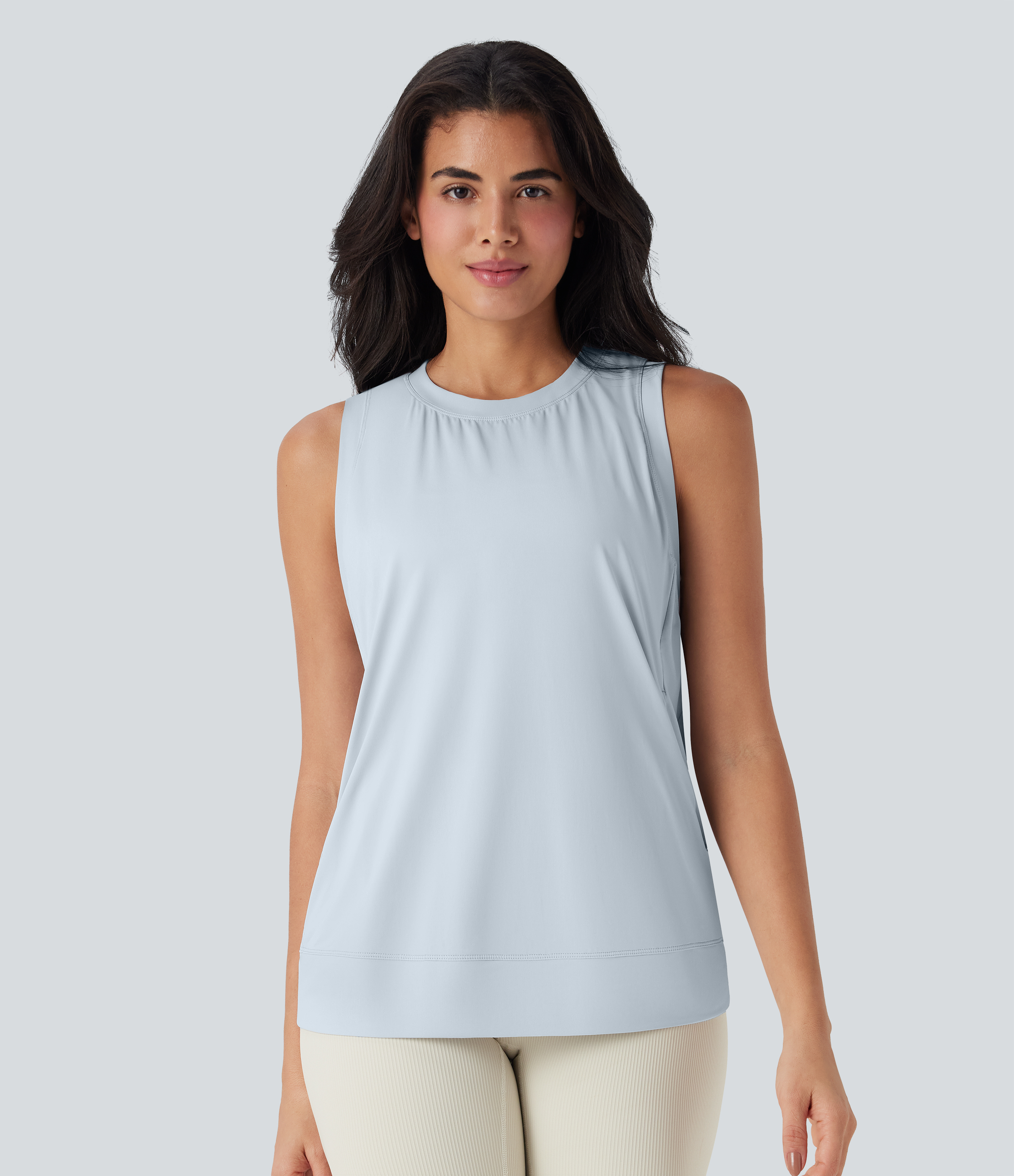 Illusion Blue Camiseta de yoga de cuello redondo y tacto fresco con bolsillos laterales - UPF 50+ / 2