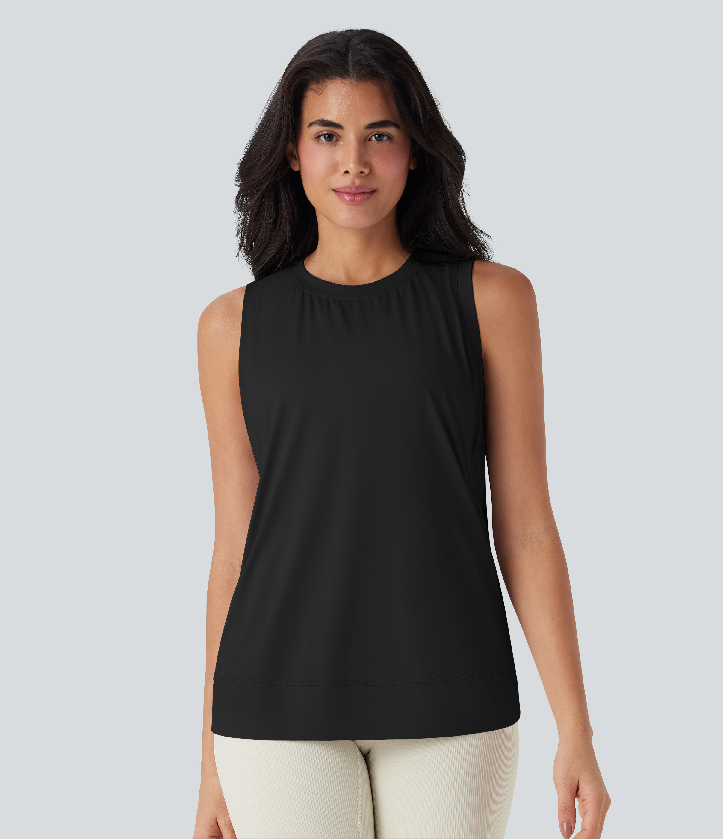 Schwarz Yoga-Tanktop mit Rundhalsausschnitt und Taschen – kühlender Griff, UPF50+ / 2