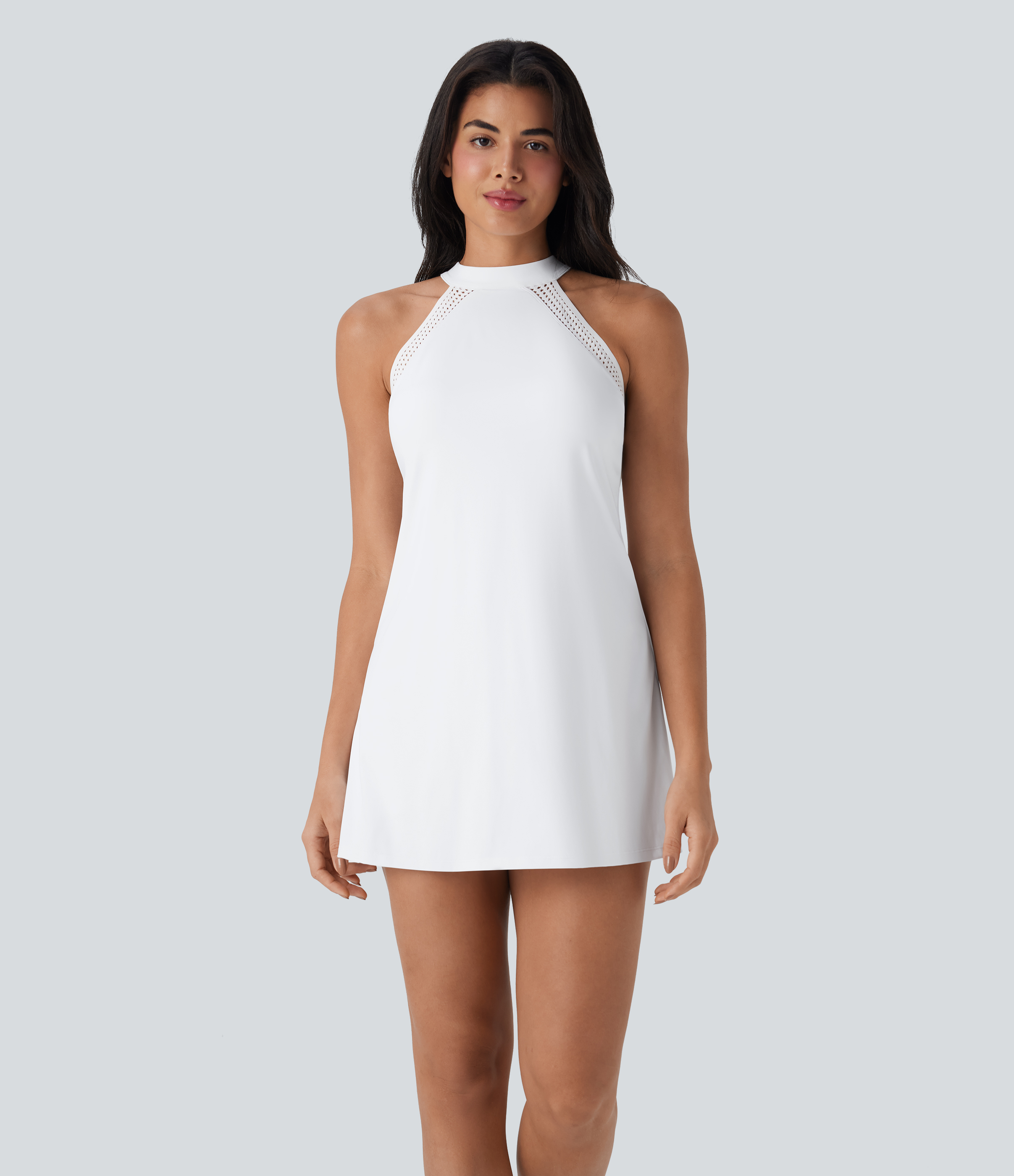 Blanco Vestido corto de yoga Softlyzero™ 2 en 1 fresco al tacto con espalda descubierta y bolsillo lateral con cierre de lazo UPF 50+ / 2