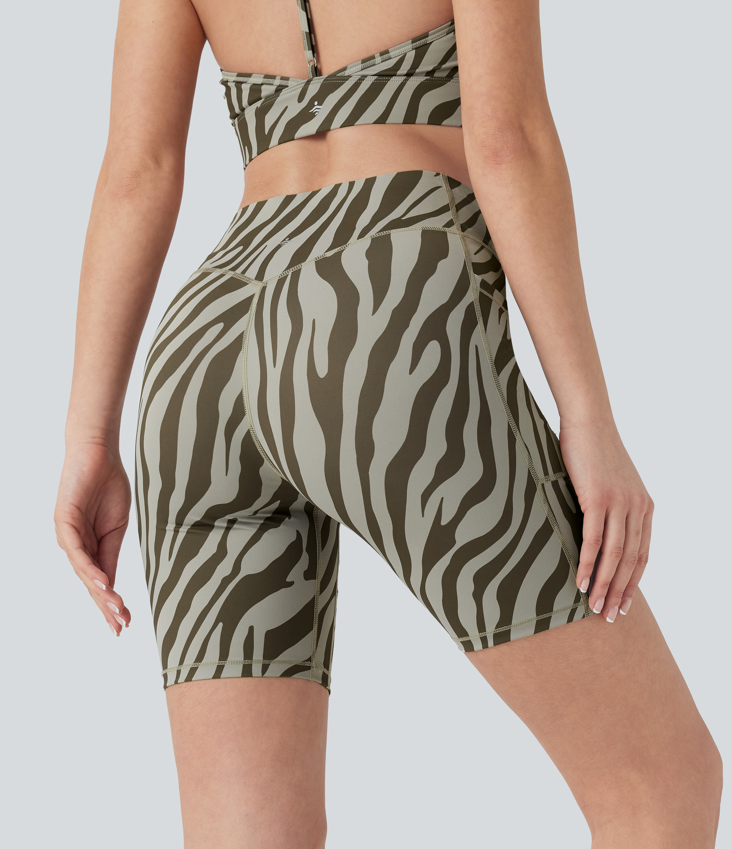 Sage Zebra Short cycliste d'entraînement zébré, taille haute, gainant pour le ventre, 7'' avec poches / 2