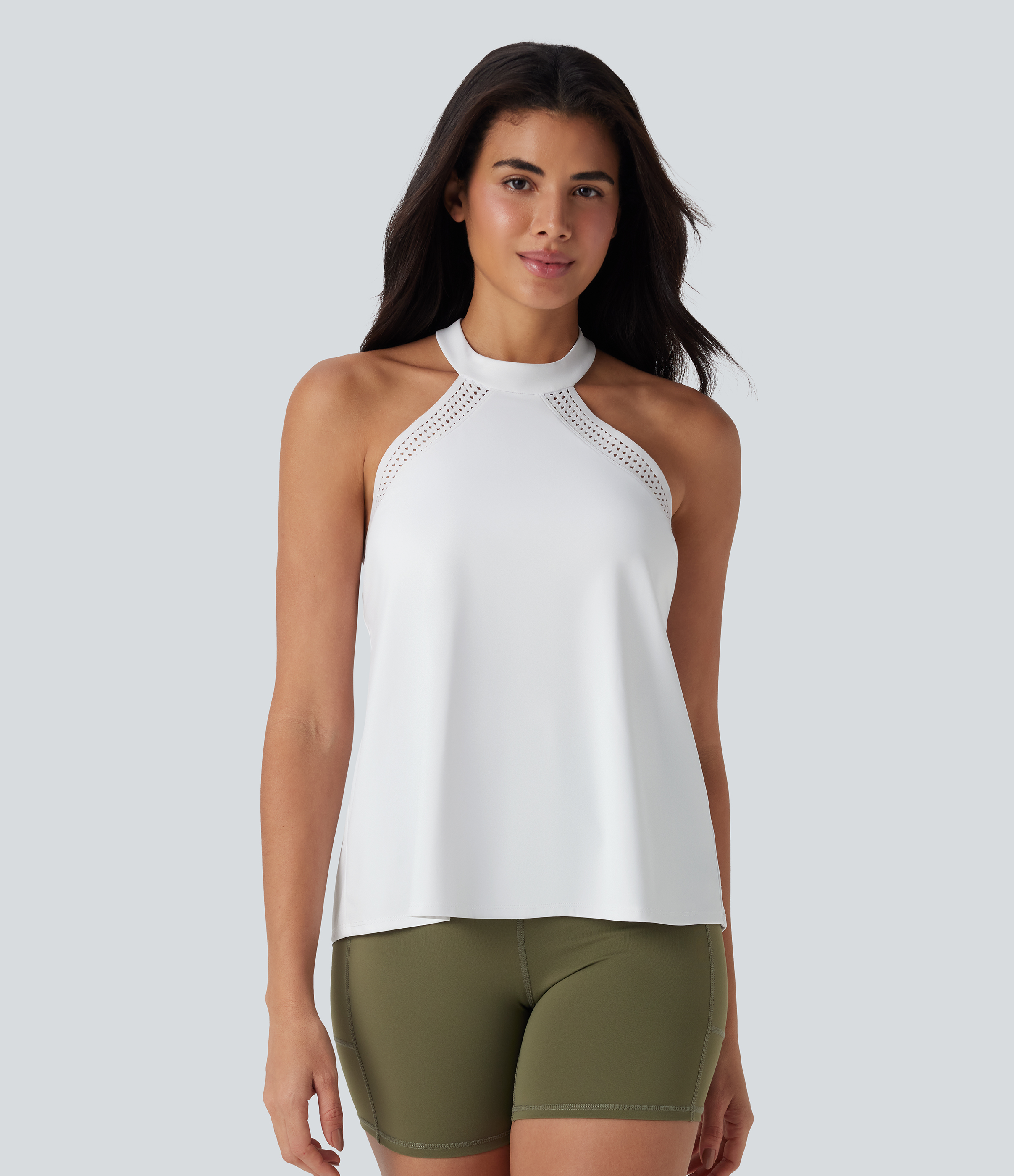 Blanco Top de yoga Softlyzero™ Airy halter drapeado con espalda abierta y tacto fresco - UPF50+ / 2