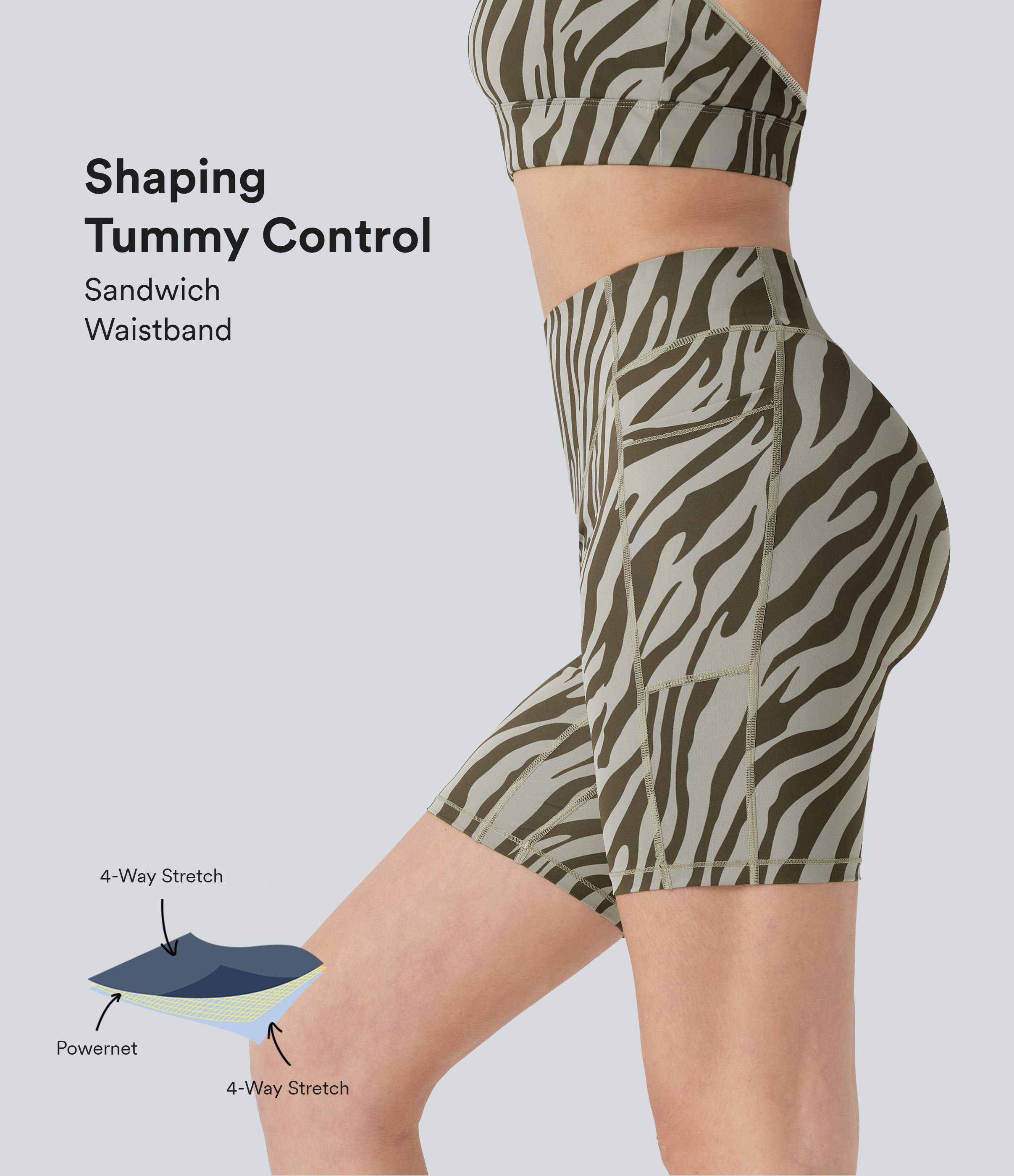 High Waisted Tummy Control Zebra Print Training Bike Running Shorts 7'' with Pockets