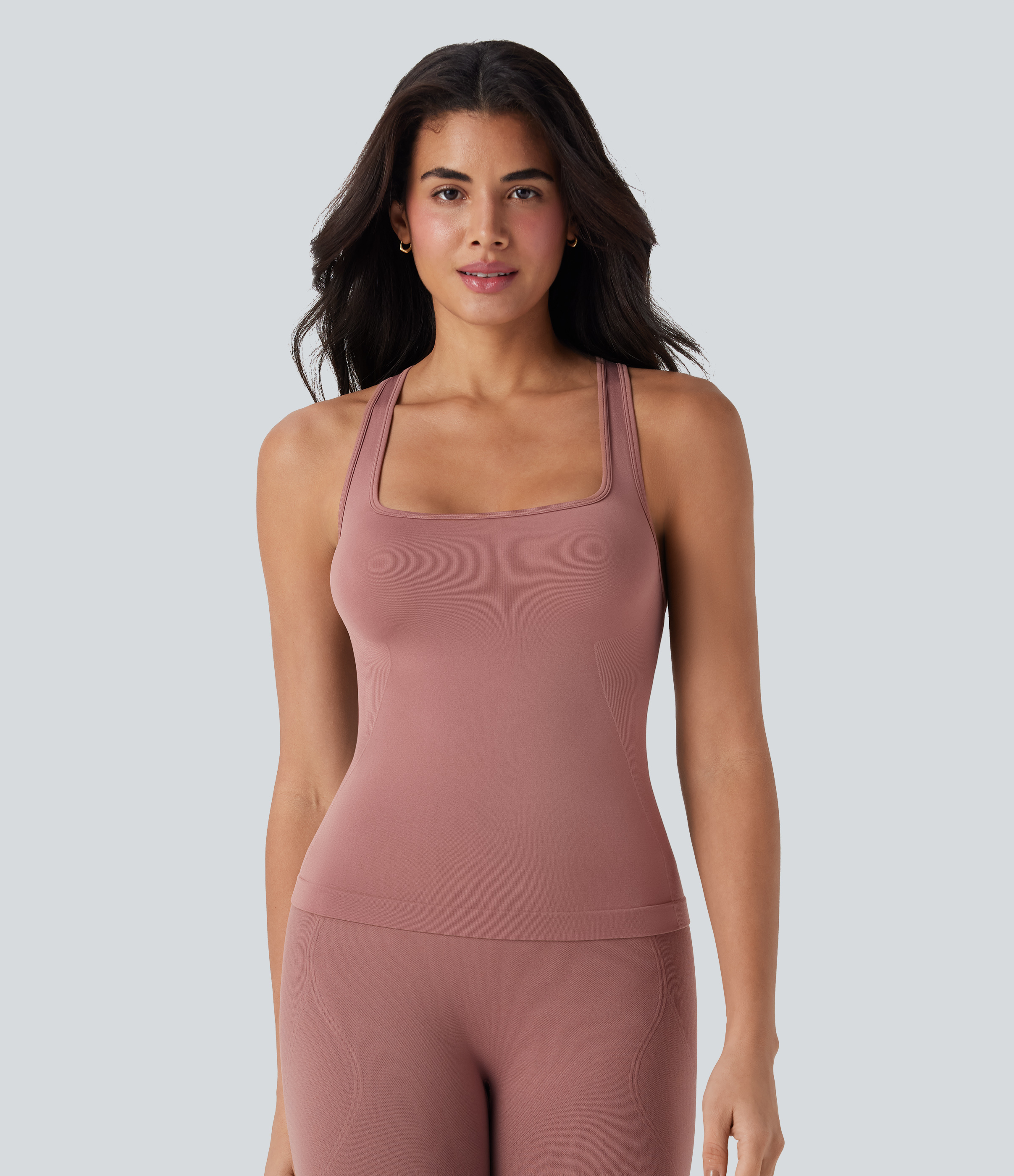 Dusty Rose Camiseta de yoga sin mangas con espalda cruzada y cortes / 2