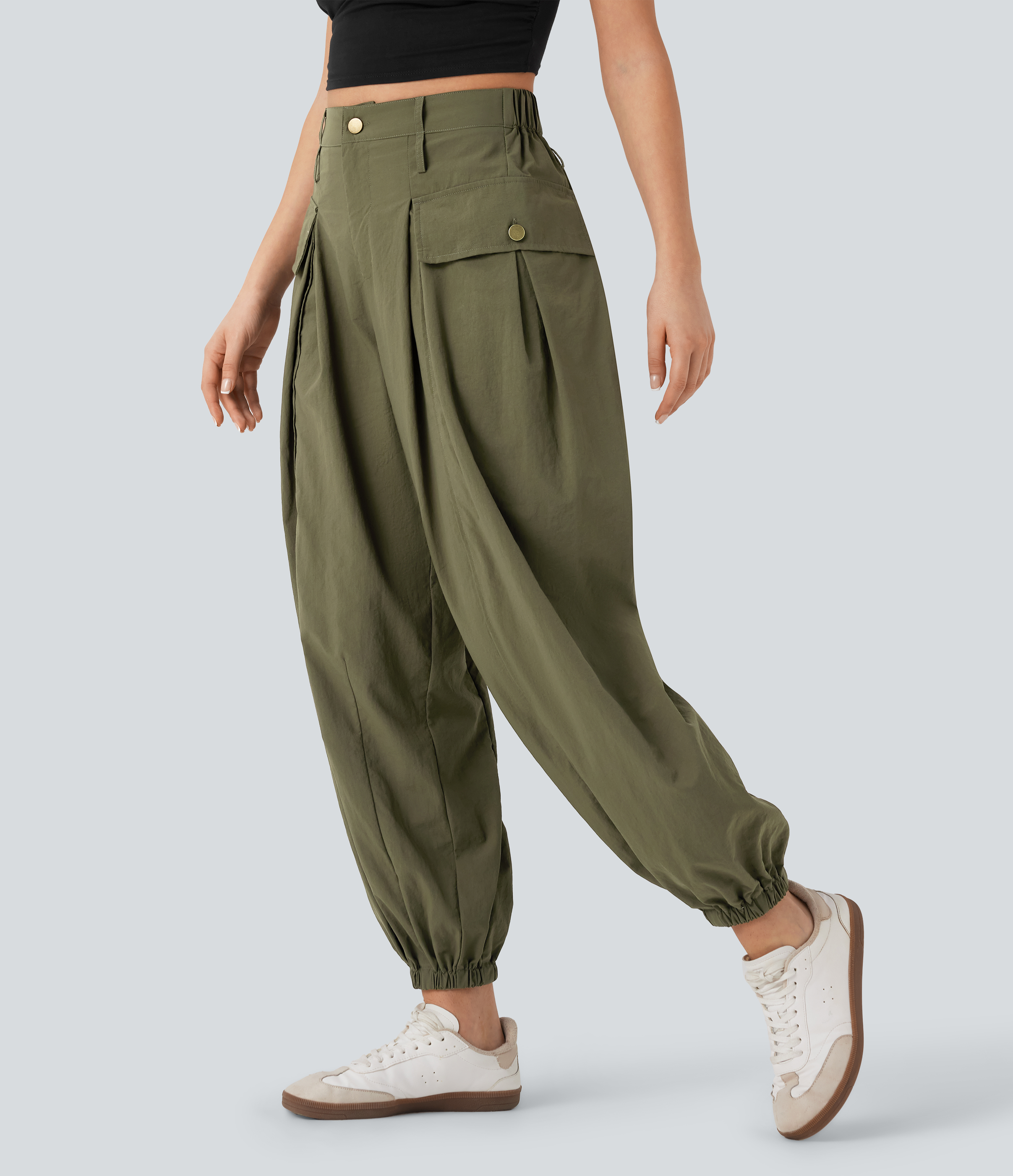 High Waisted Flap Pockets Casual Cargo Joggers