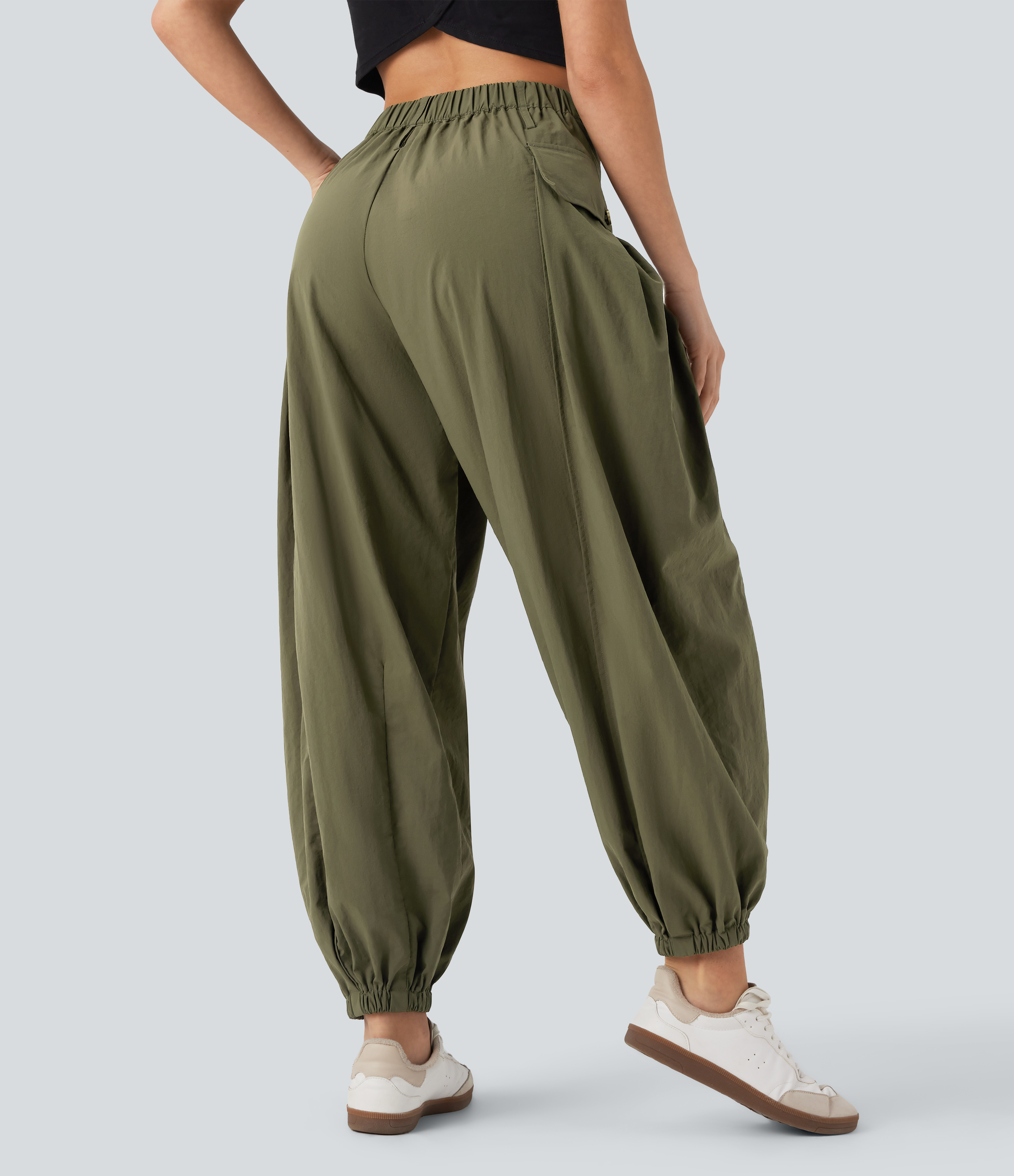 Dried Herb Joggers cargo casuales de tiro alto con bolsillos con solapa / 2
